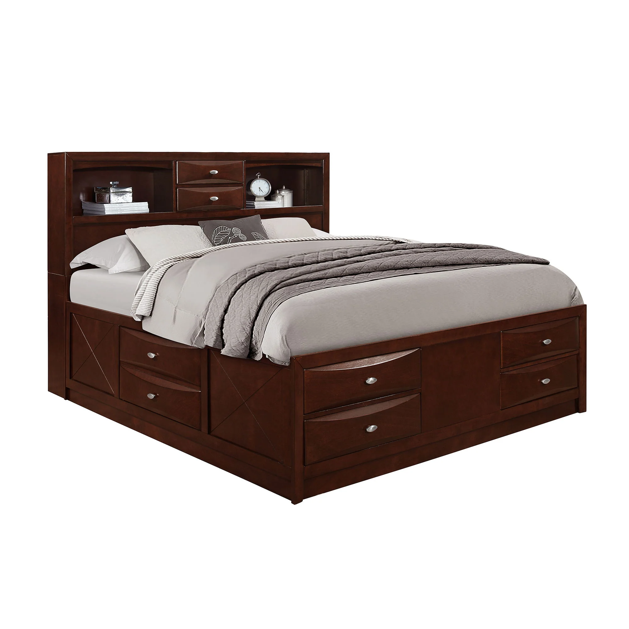 Lucille - 5 Piece Bedroom Set With Storage Drawers And Bookcase Headboard - Image 2