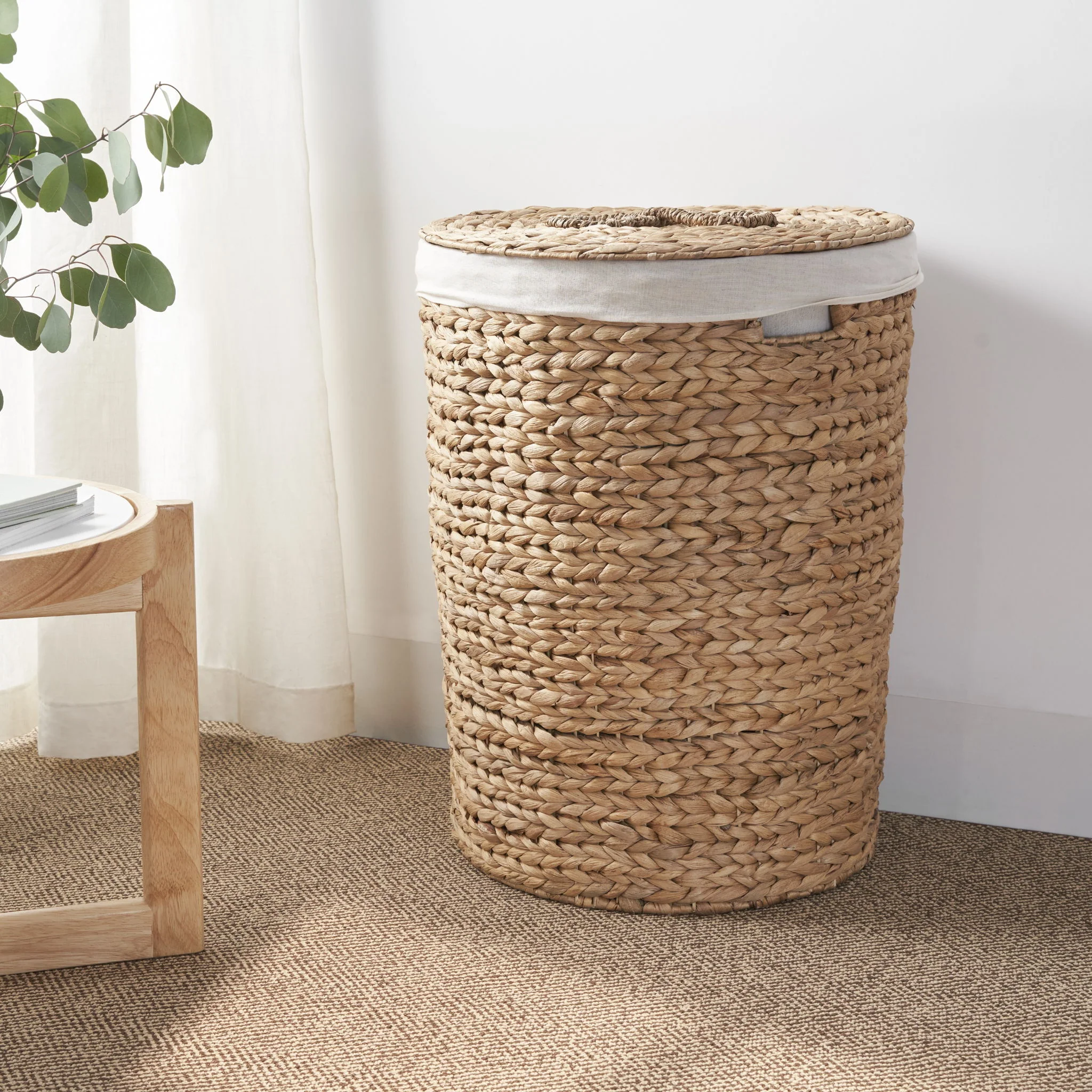 Ludmilla Round Tall Water Hyacinth Woven Wicker Laundry Hamper With Lid - For Clothes, Toys And Book Storage With Removable Liner - 18" X 18" X 23" - Natural Brown - Image 4