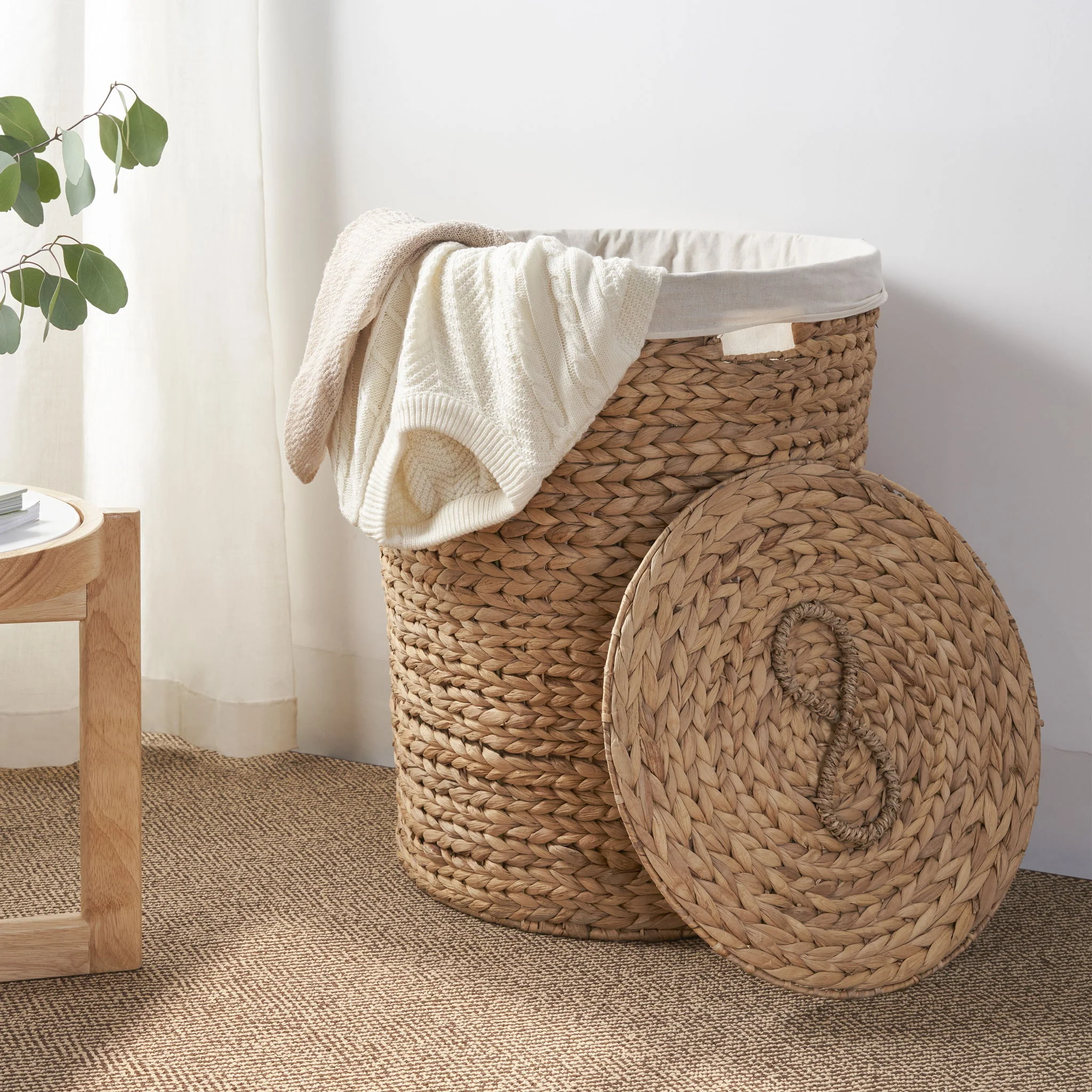 Ludmilla Round Tall Water Hyacinth Woven Wicker Laundry Hamper With Lid - For Clothes, Toys And Book Storage With Removable Liner - 18" X 18" X 23" - Natural Brown - Image 7