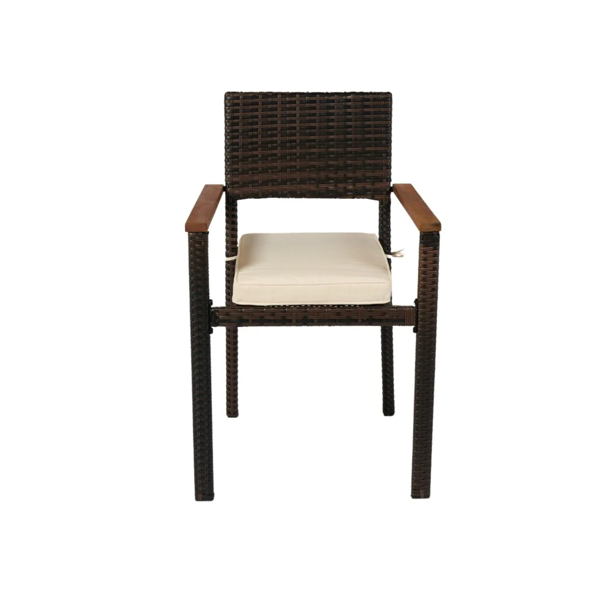 Lunado 7 Piece Outdoor Wicker Dining Set Acacia Table Cream Cushions - Image 10