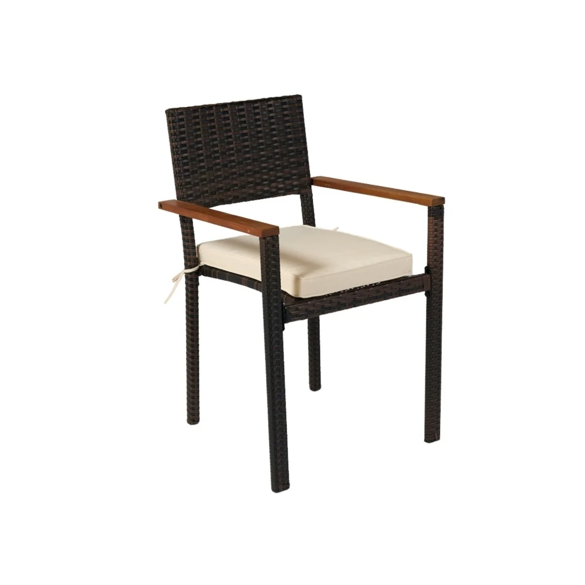 Lunado 7 Piece Outdoor Wicker Dining Set Acacia Table Cream Cushions - Image 9