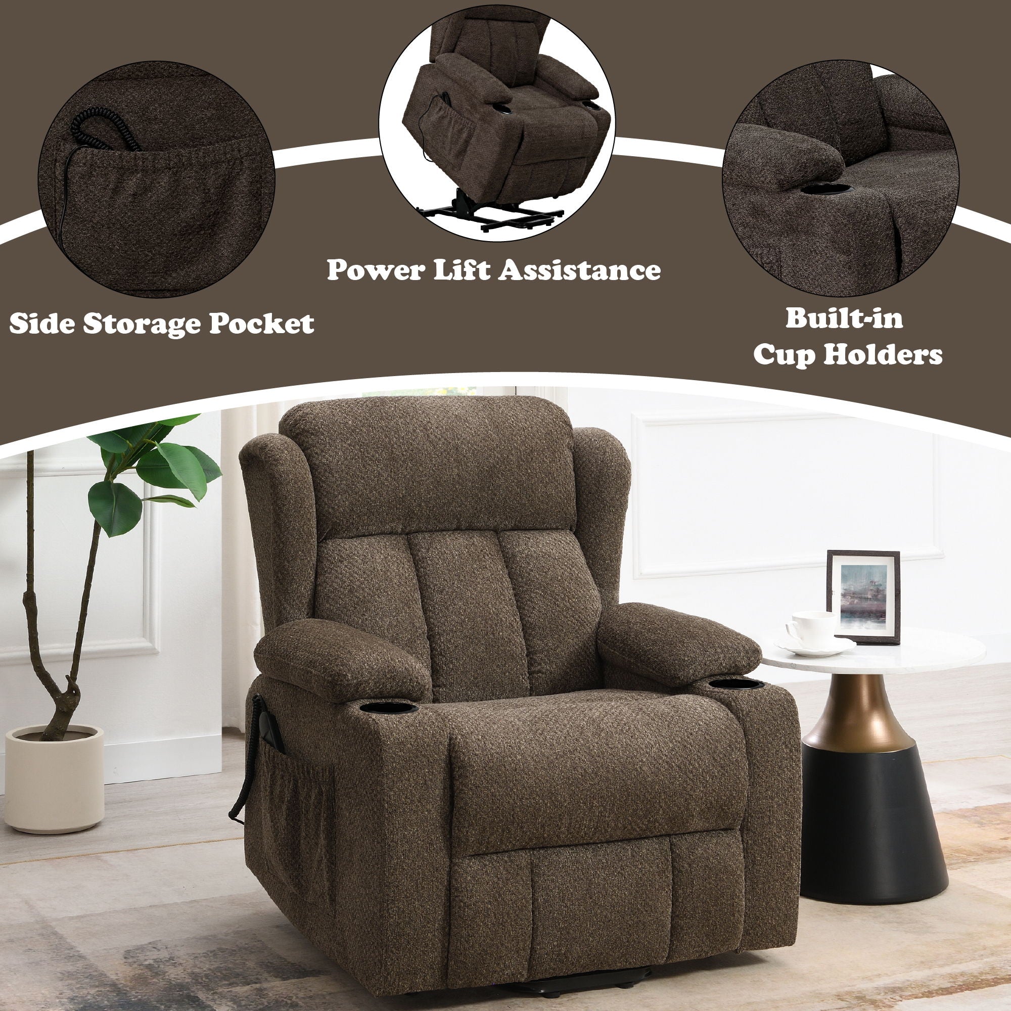 Lusio - Power Motion Recliner With Lift & Cup Holder - Brown - Image 6