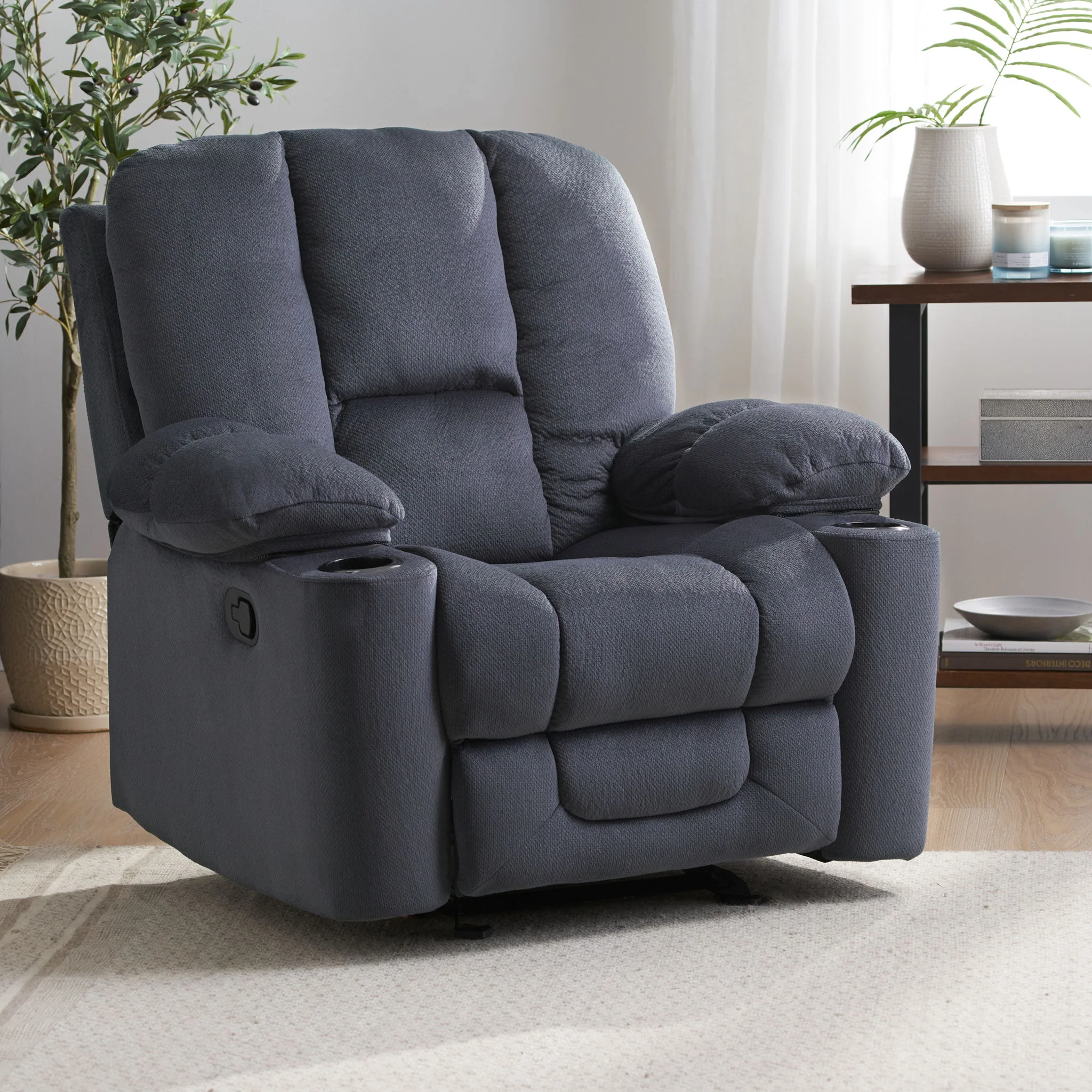 Luxurious Manual Recliner Chair With Skin-Friendly Fabric And Dual Cup Holders - Image 7
