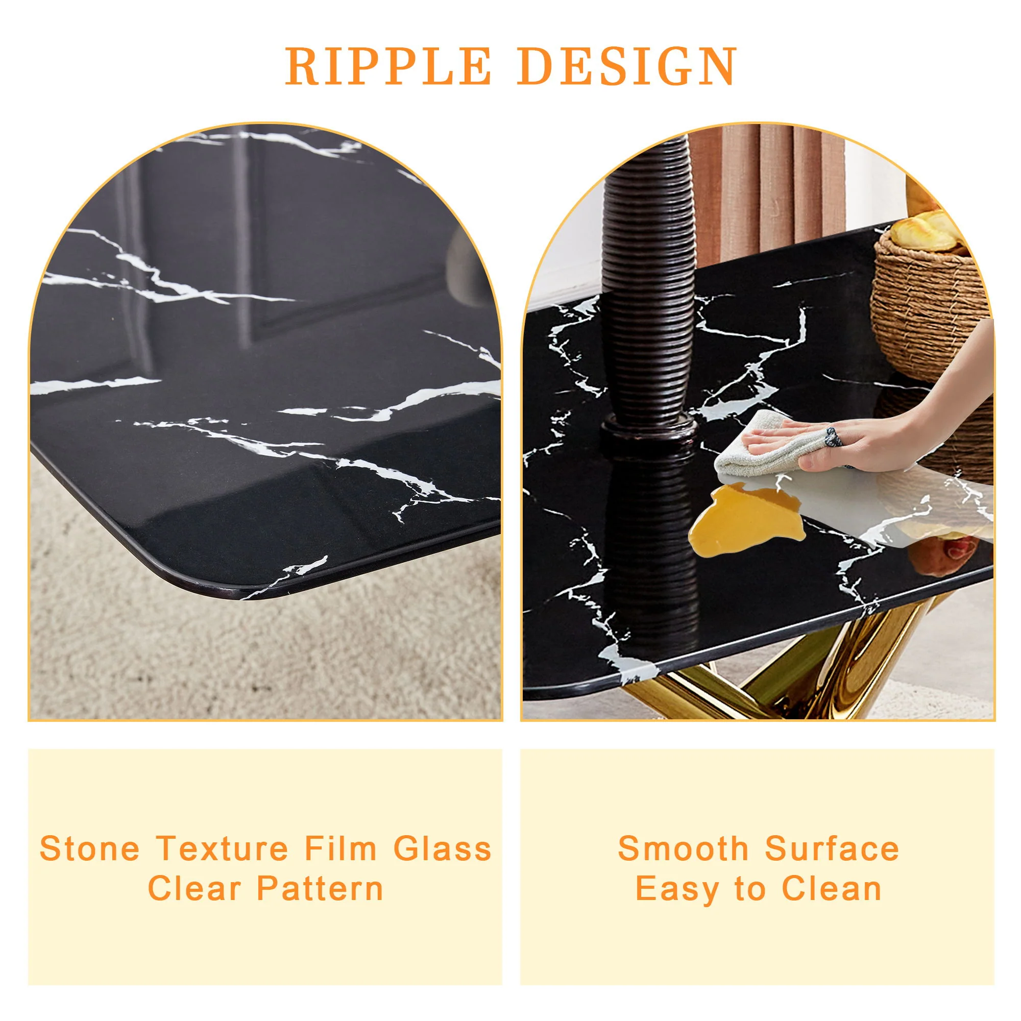 Luxurious Marble Patterned Dining Table With Metal Fork Legs - Image 7