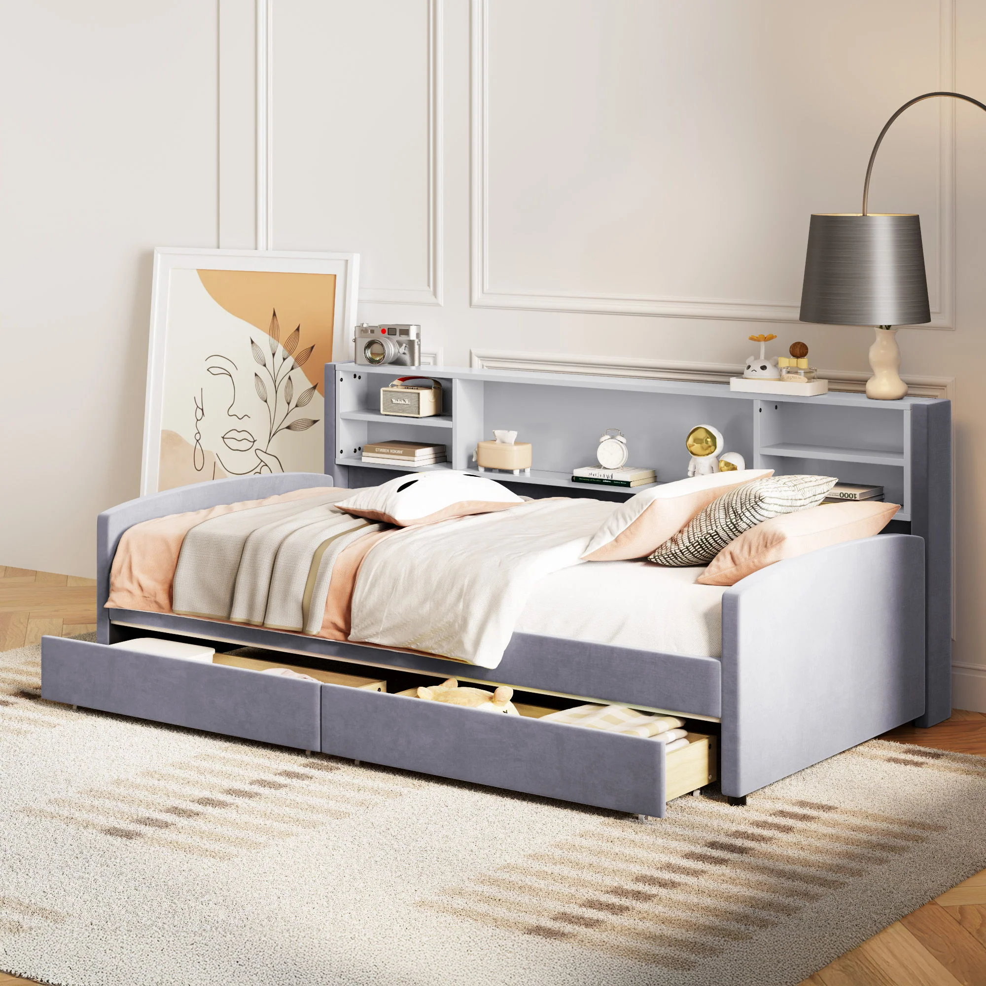 Luxurious Upholstered Platform Bed With Storage Drawers - Image 9
