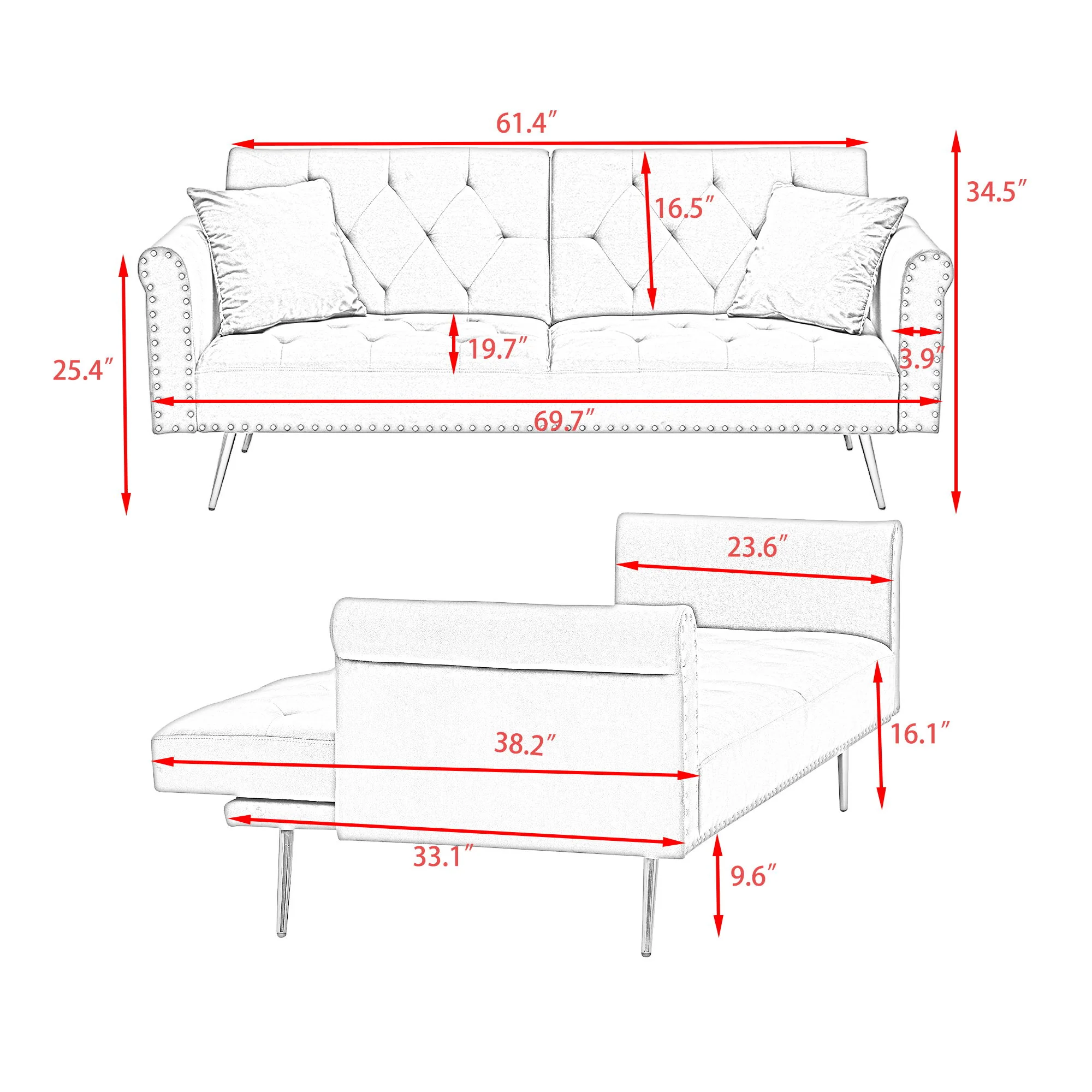 Luxurious Sofa Bed With Nail Head Trim And Matching Pillow - Image 18