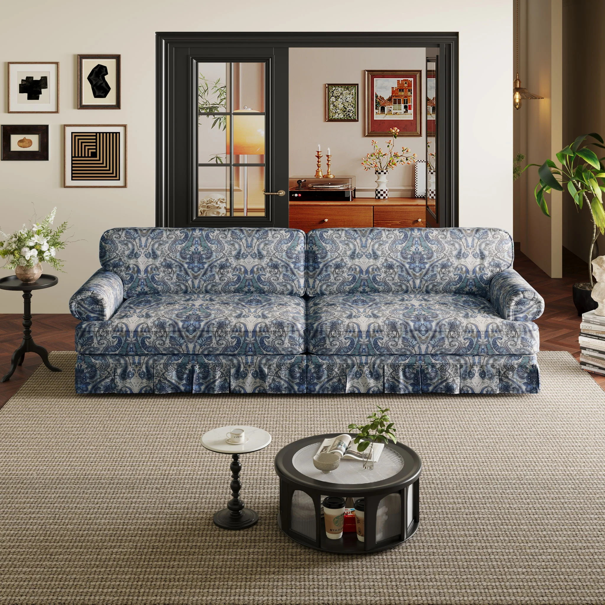 Luxuriously Comfortable Cloud Couch With Elegant Rolled Arms & Pleated Skirt Design - Image 11