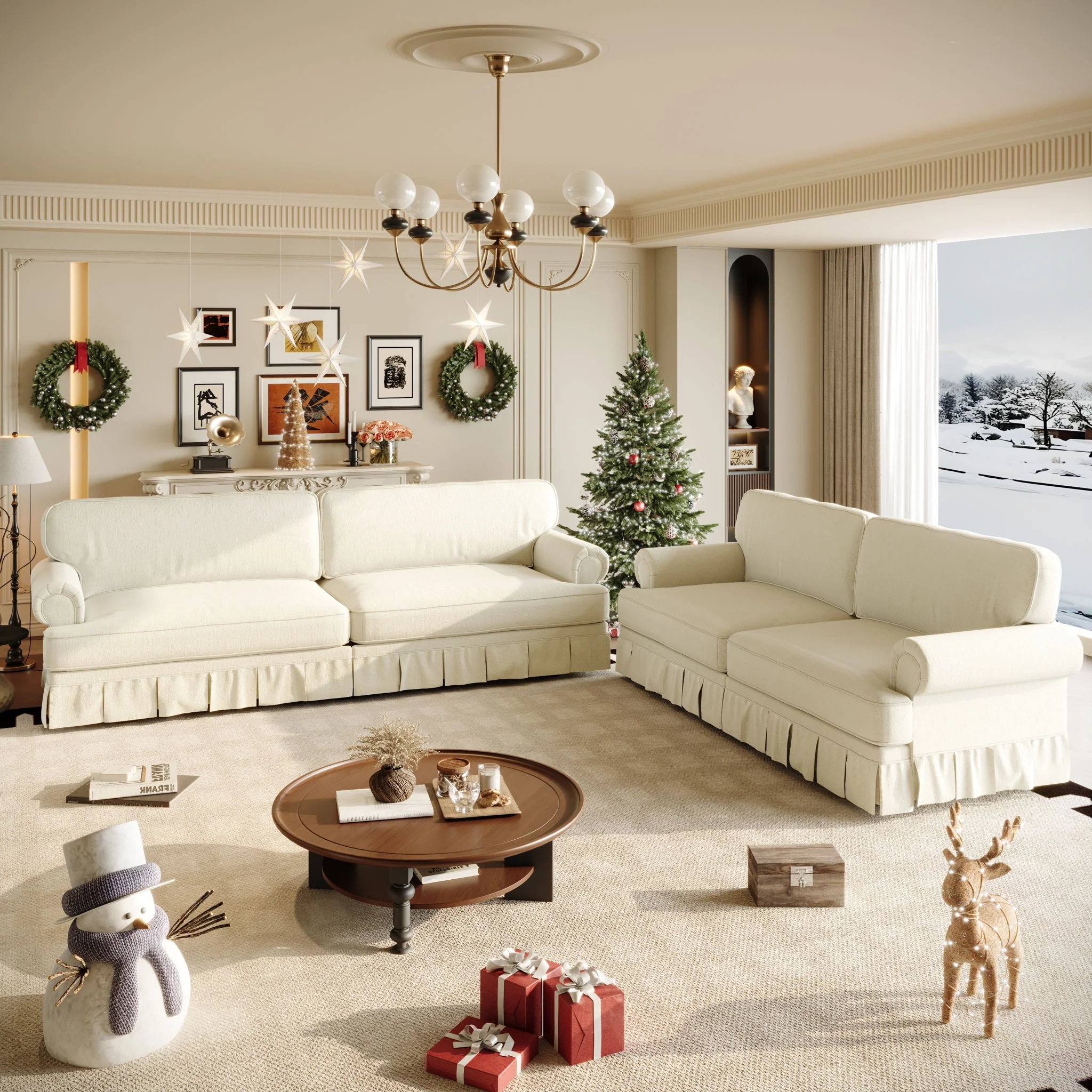 Luxuriously Comfortable Cloud Couch With Elegant Rolled Arms & Pleated Skirt Design - Image 13