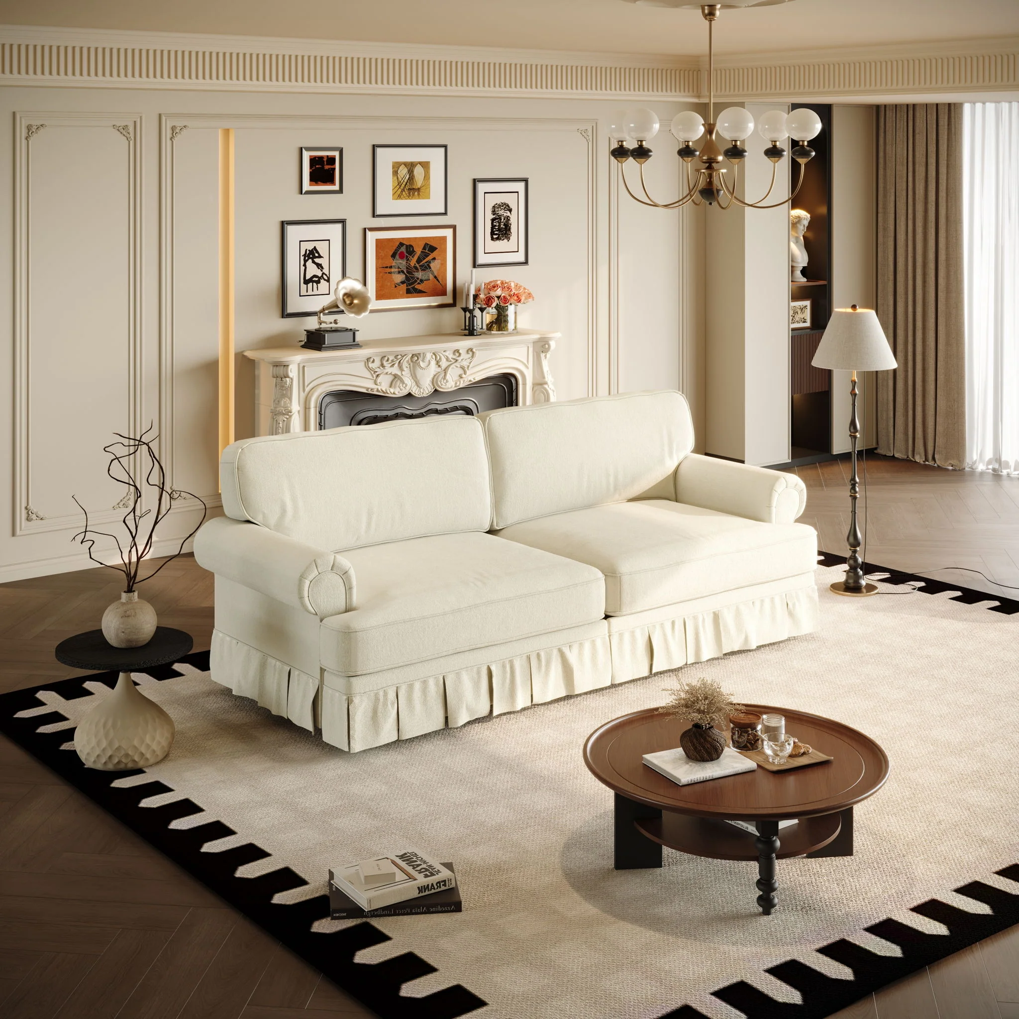 Luxuriously Comfortable Cloud Couch With Elegant Rolled Arms & Pleated Skirt Design - Image 15