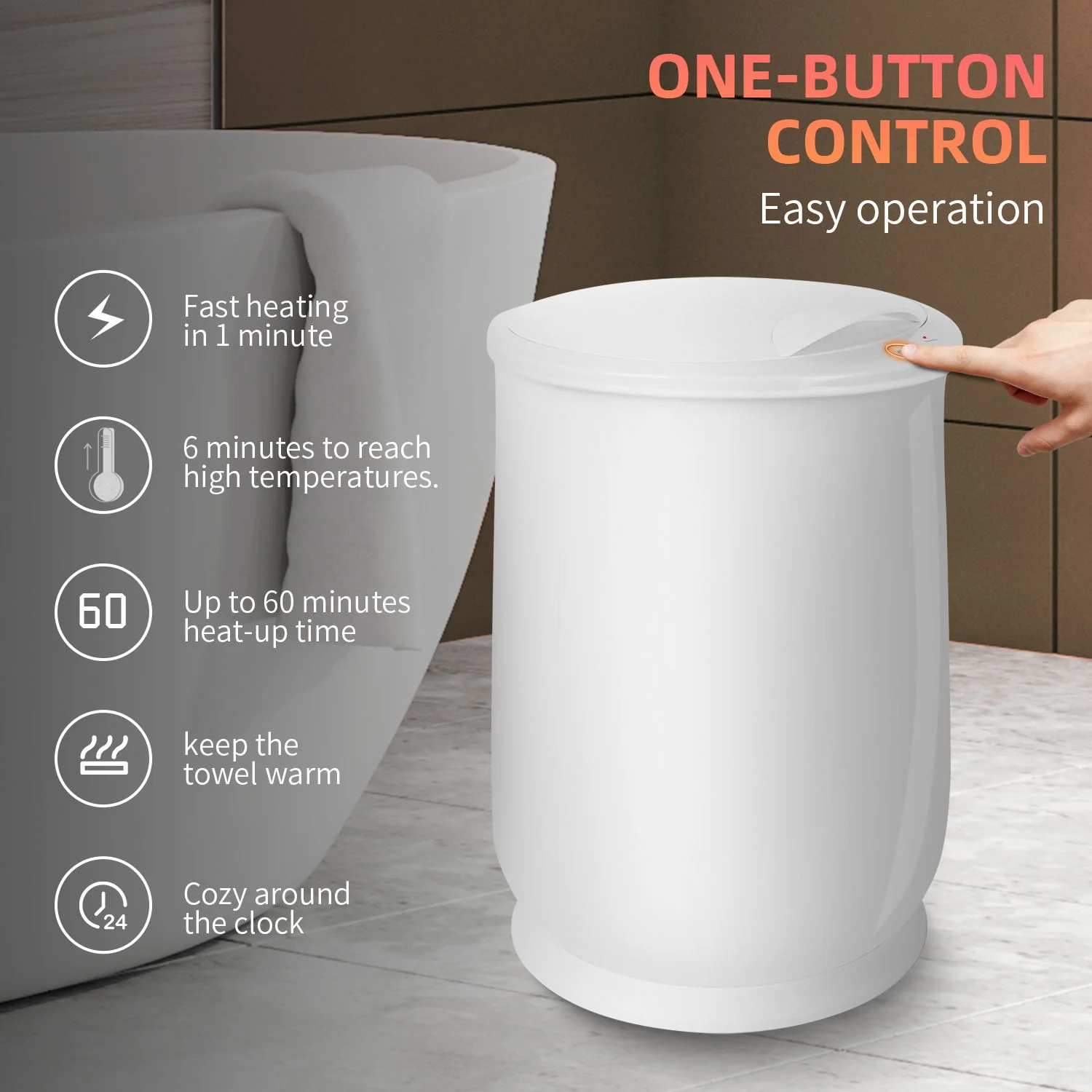 Luxury Bucket Towel Warmers, Large Towel Warmers For The Bathroom, Fits Up To 2 Oversized Towels - White - Image 8