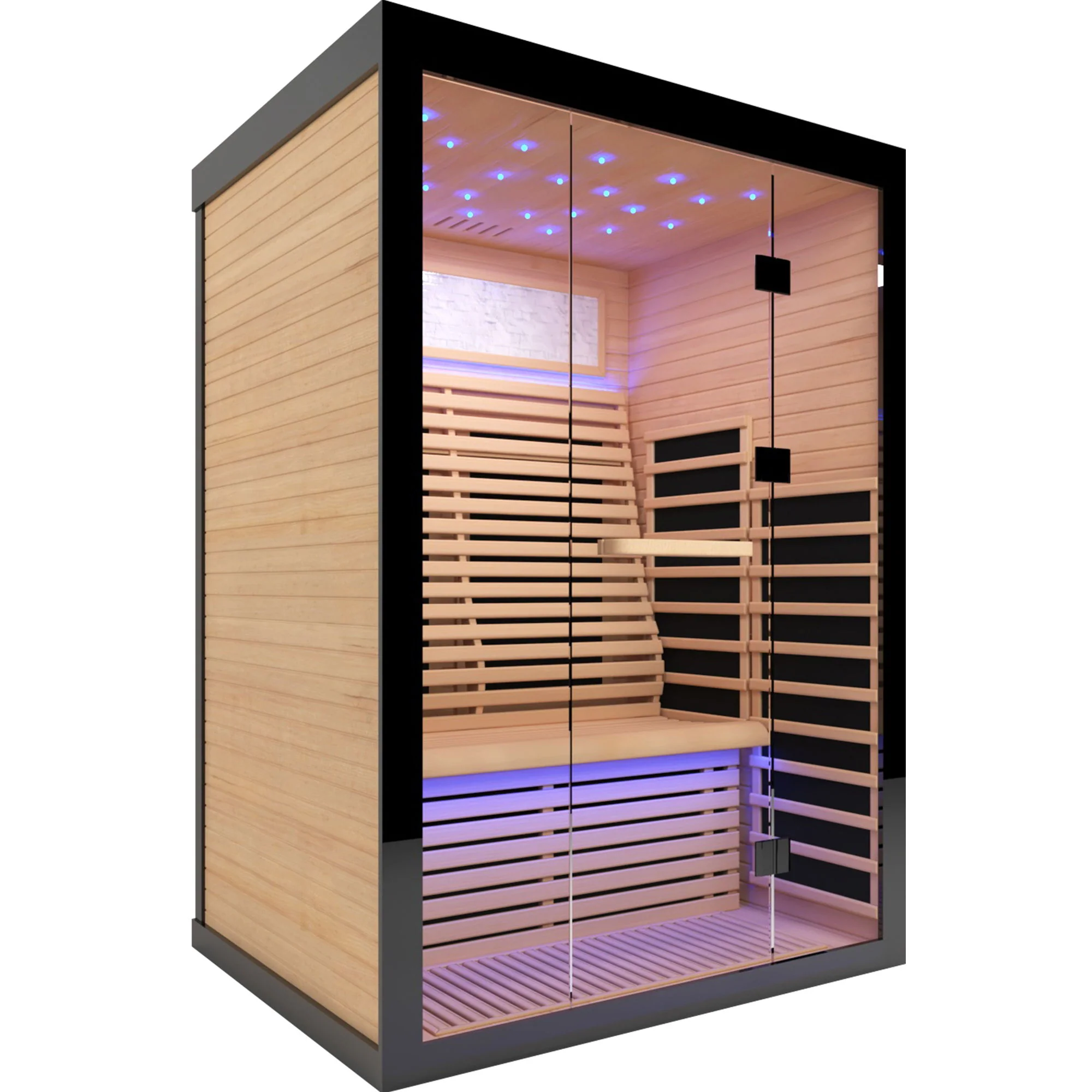 Luxury Double Far Infrared Sauna Room With Epoxy Heating Plates And Starry Sky Lighting - Black / Natural - Image 5