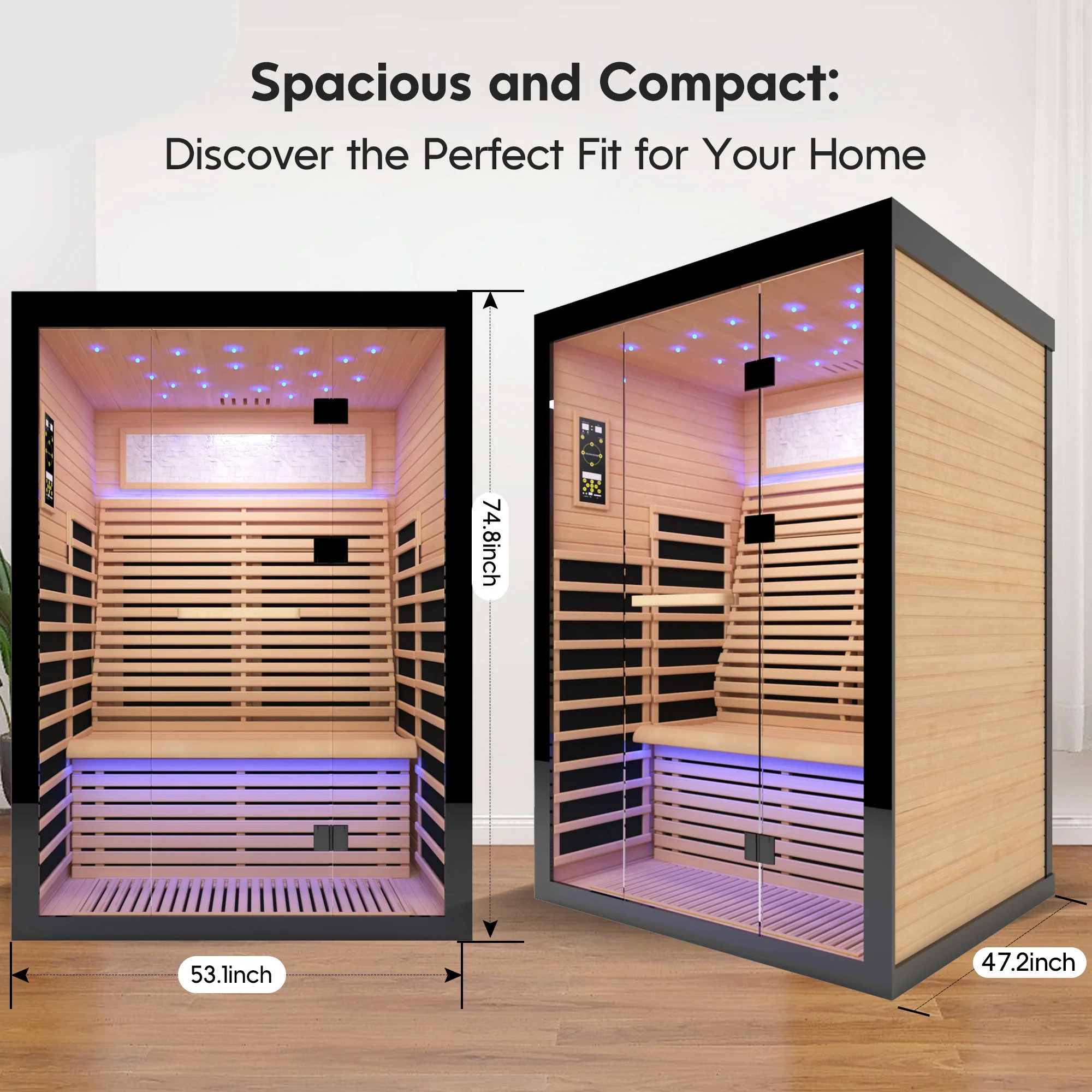 Luxury Double Far Infrared Sauna Room With Epoxy Heating Plates And Starry Sky Lighting - Black / Natural - Image 9