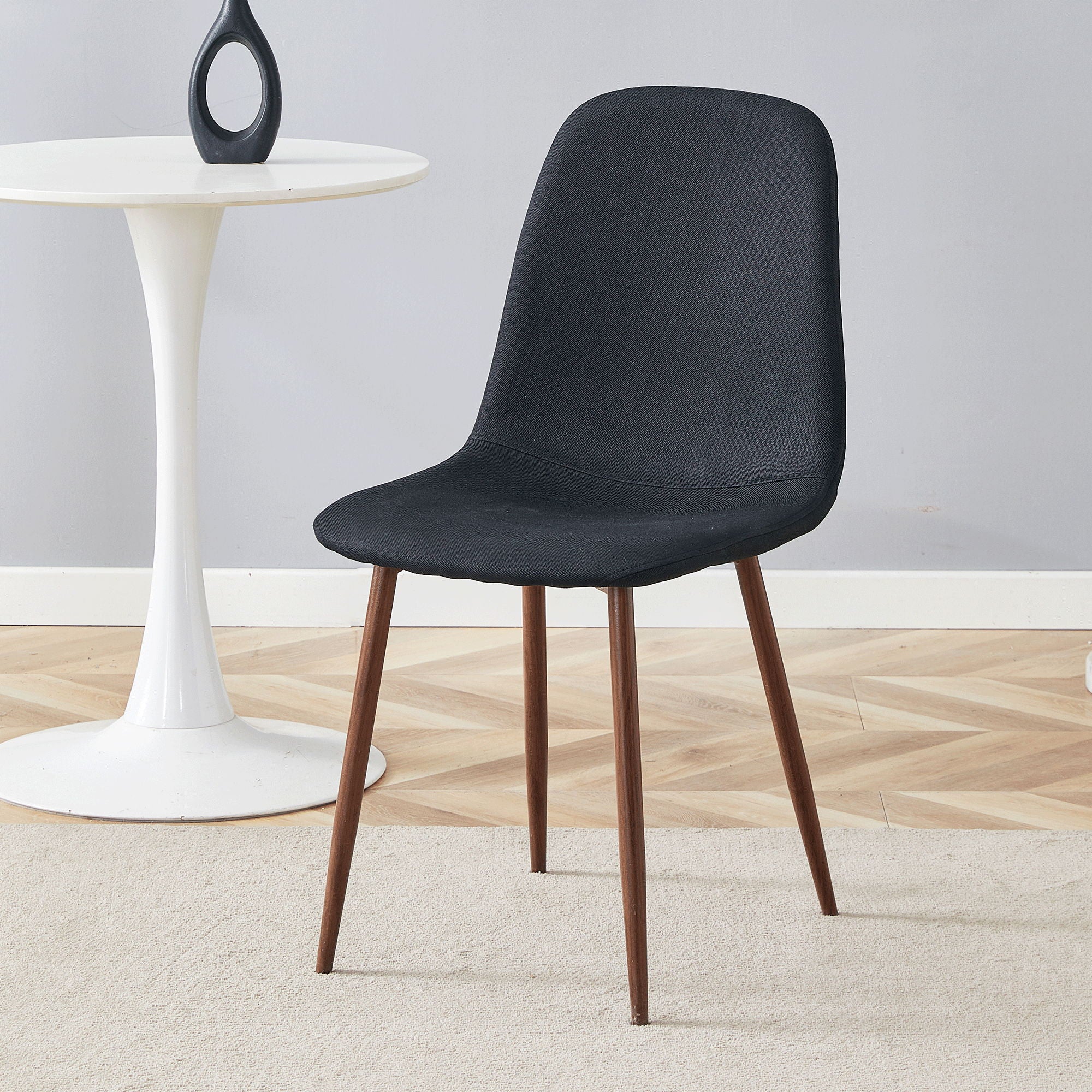 Luxury Simple Chair (Set of 4) Linen Cotton High Resilience Dining Chair With Metal Color Leg - Black / Walnut - Image 2