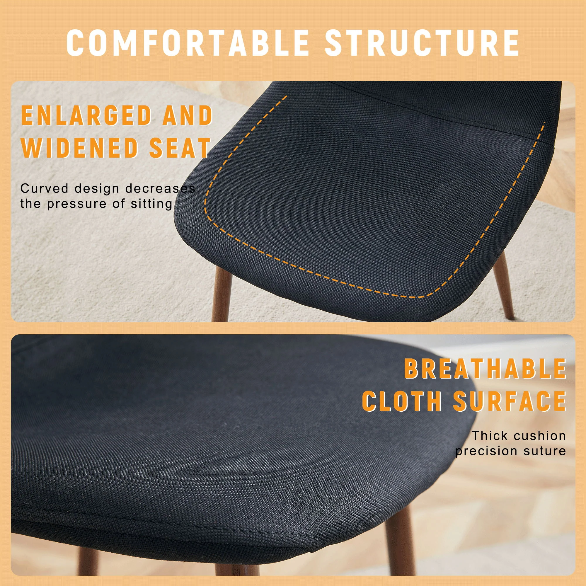 Luxury Simple Chair (Set of 4) Linen Cotton High Resilience Dining Chair With Metal Color Leg - Black / Walnut - Image 5