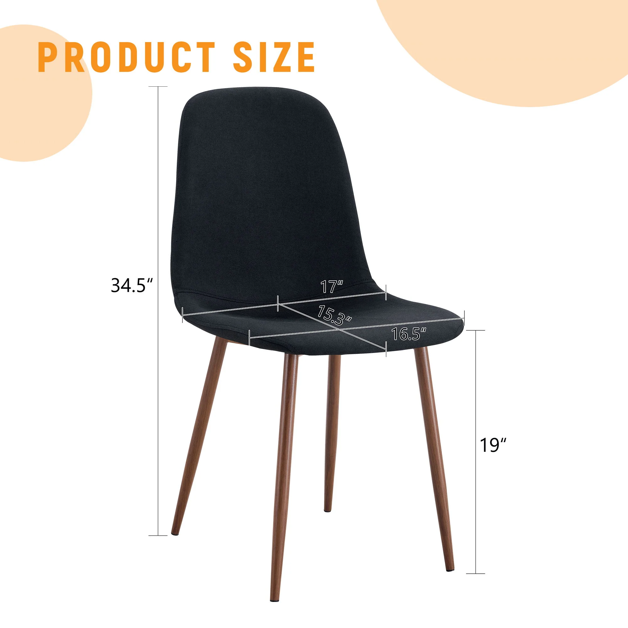 Luxury Simple Chair (Set of 4) Linen Cotton High Resilience Dining Chair With Metal Color Leg - Black / Walnut - Image 6