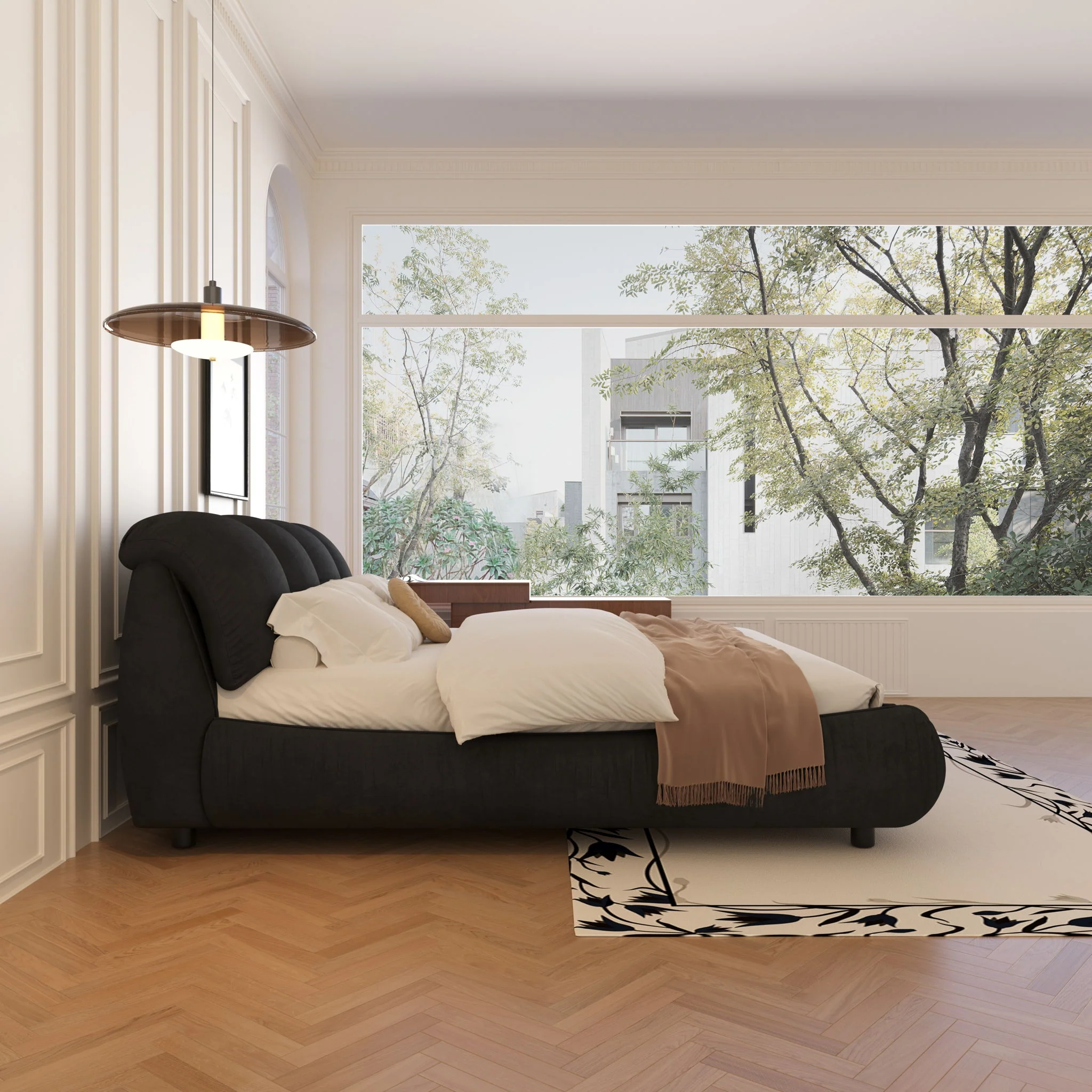 Luxury Upholstered Platform Bed With Oversized Padded Backrest And Solid Wood Frame - Image 13