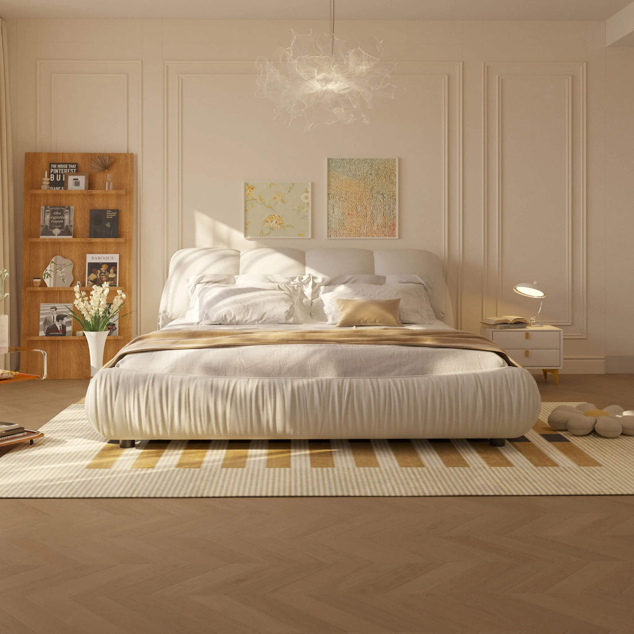 Luxury Upholstered Platform Bed With Oversized Padded Backrest And Solid Wood Frame - Image 30