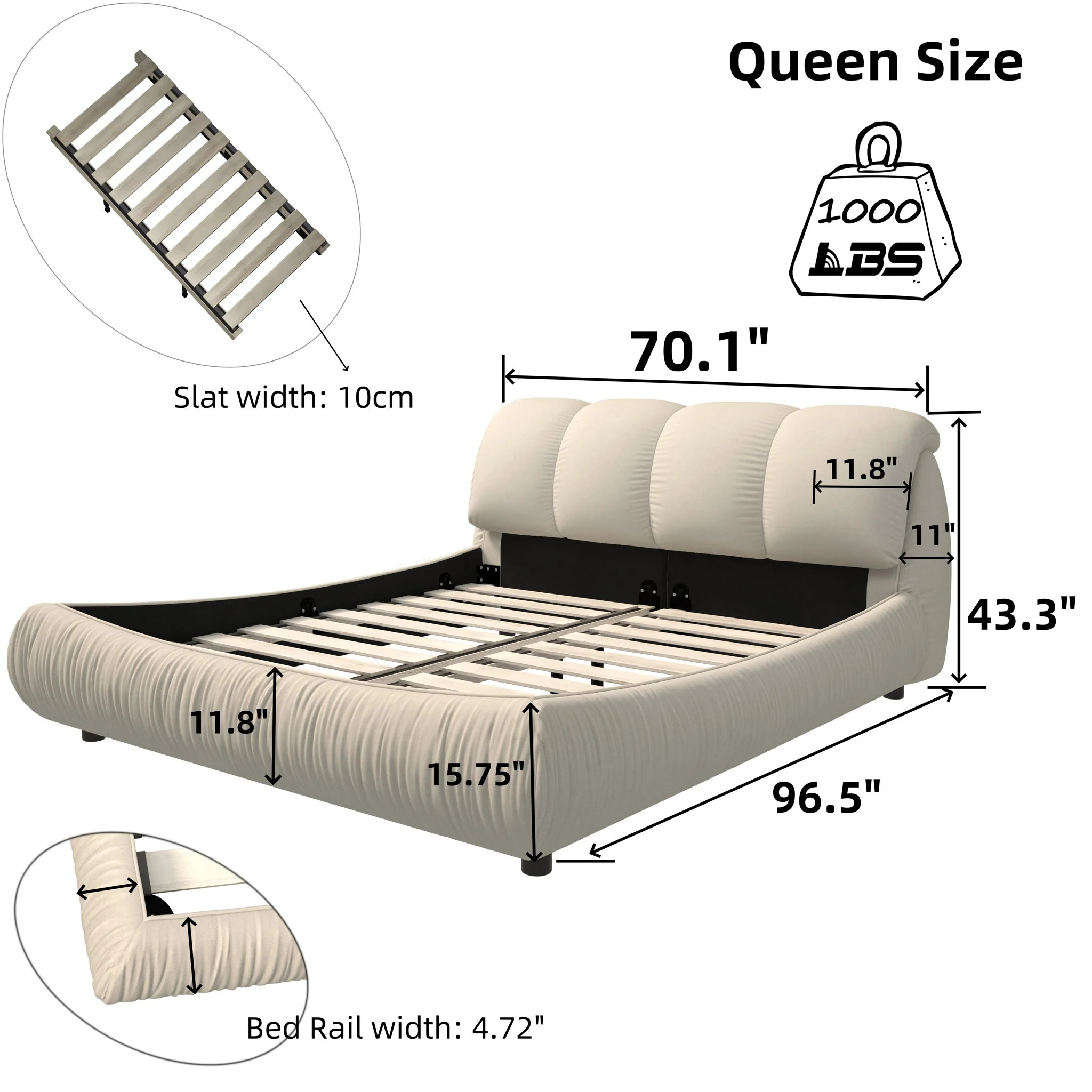 Luxury Upholstered Platform Bed With Oversized Padded Backrest And Solid Wood Frame - Image 72