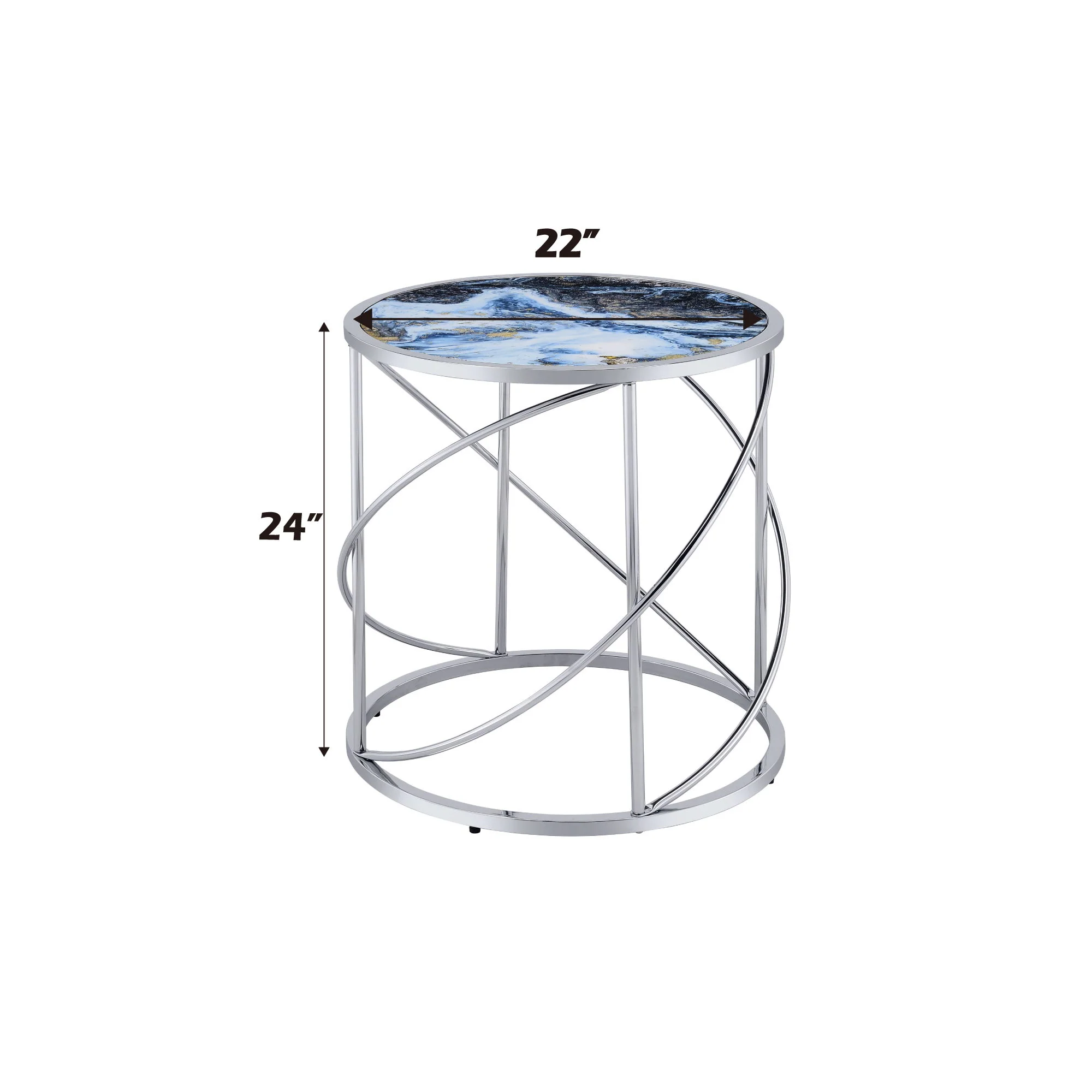 Lyda - Marble Print End Table - Blue - Image 2