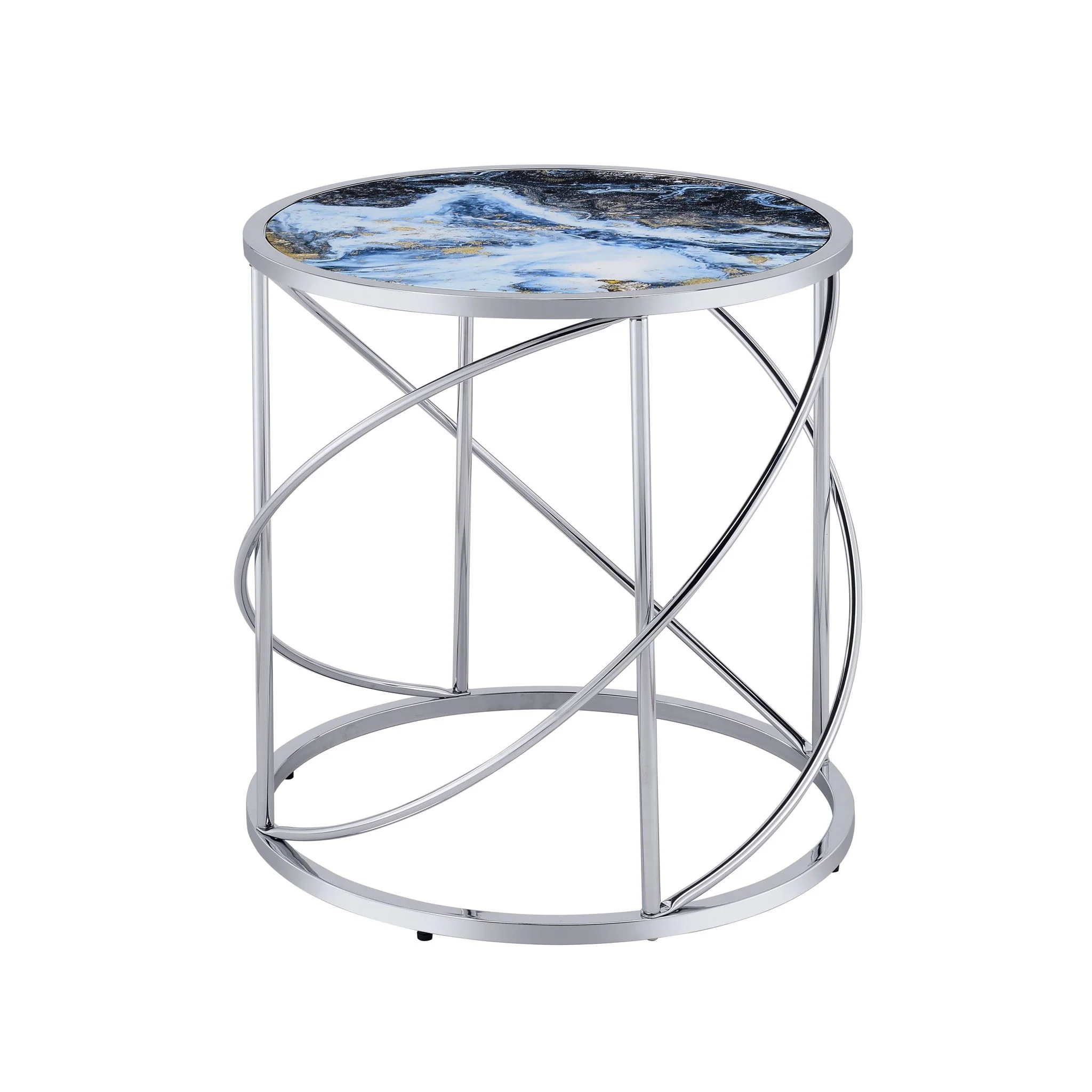 Lyda - Marble Print End Table - Blue - Image 5