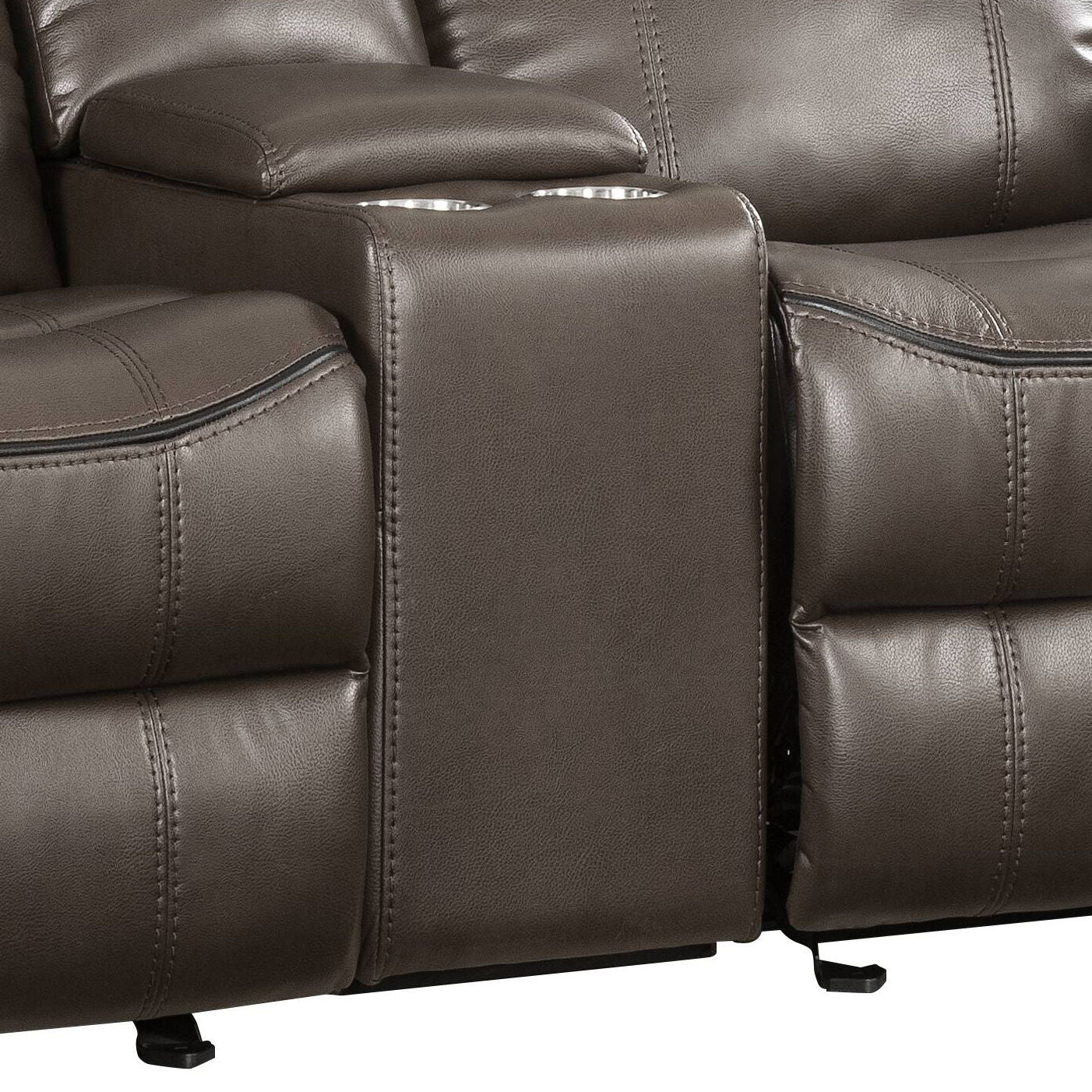 Lydia - Leather Aire Motion Loveseat With USB Console - Brown - Image 3