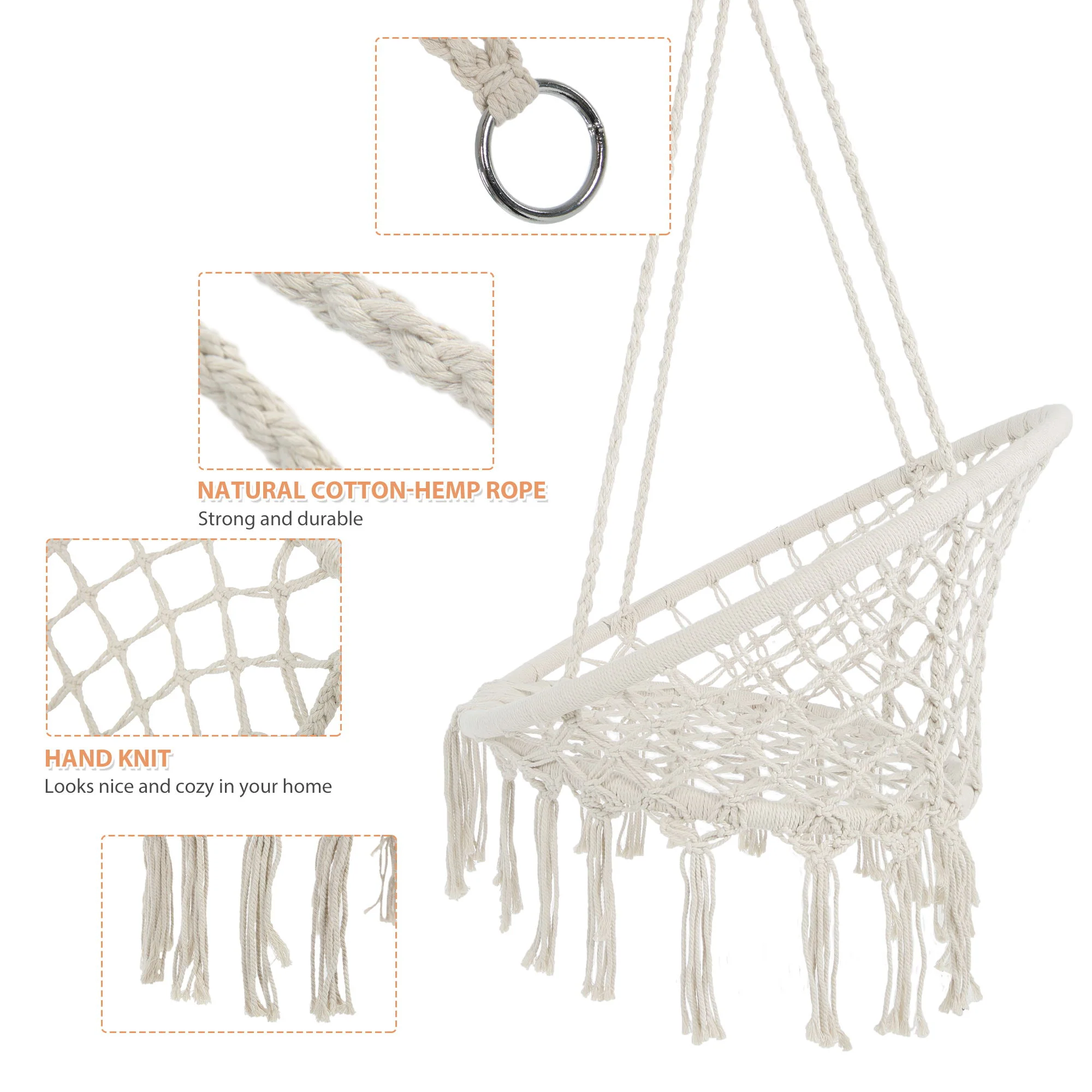Macrame Hanging Hammock Chair, Rope Swing For Indoor And Outdoor Use - Image 10