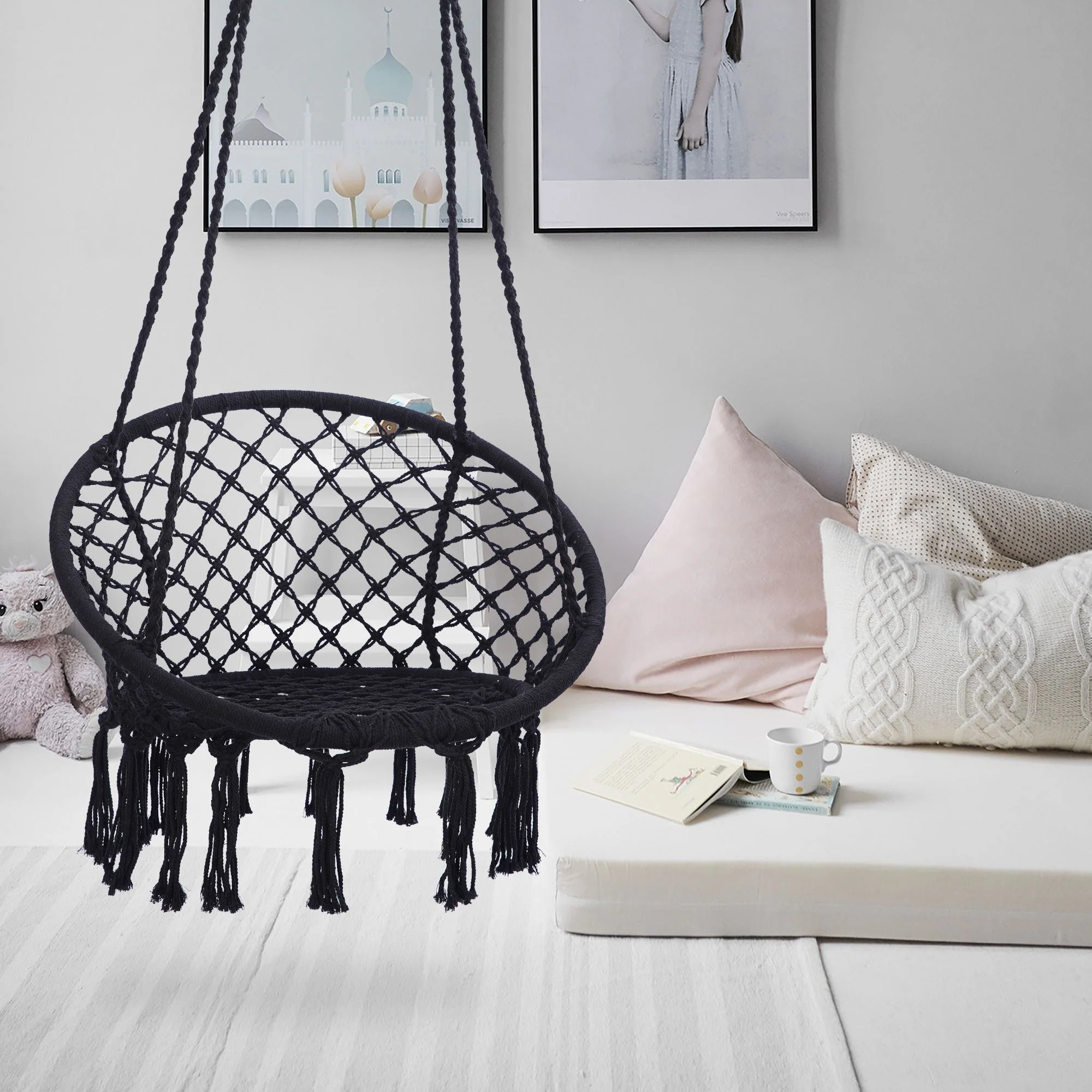 Macrame Hanging Hammock Chair, Rope Swing For Indoor And Outdoor Use - Image 12
