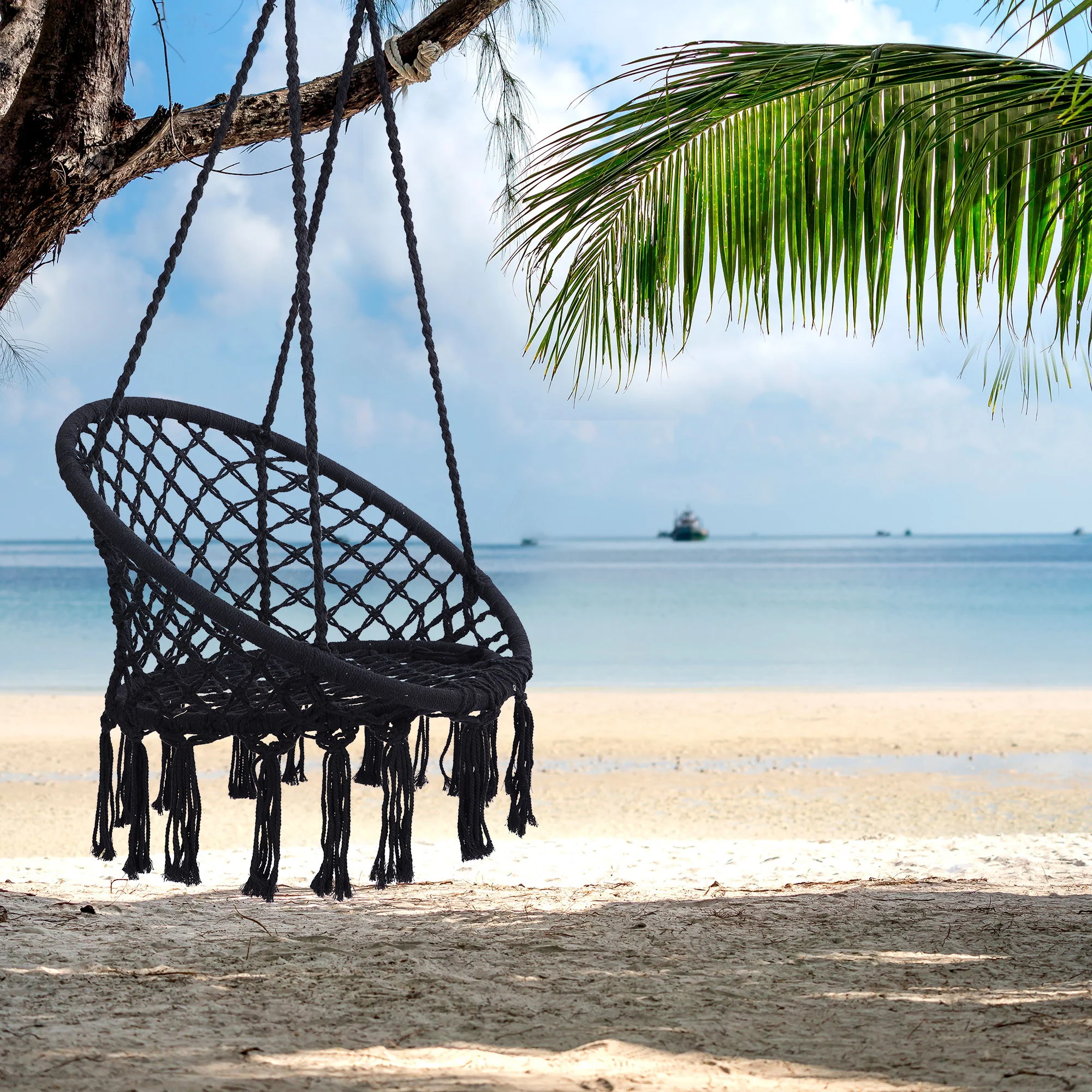 Macrame Hanging Hammock Chair, Rope Swing For Indoor And Outdoor Use - Image 14