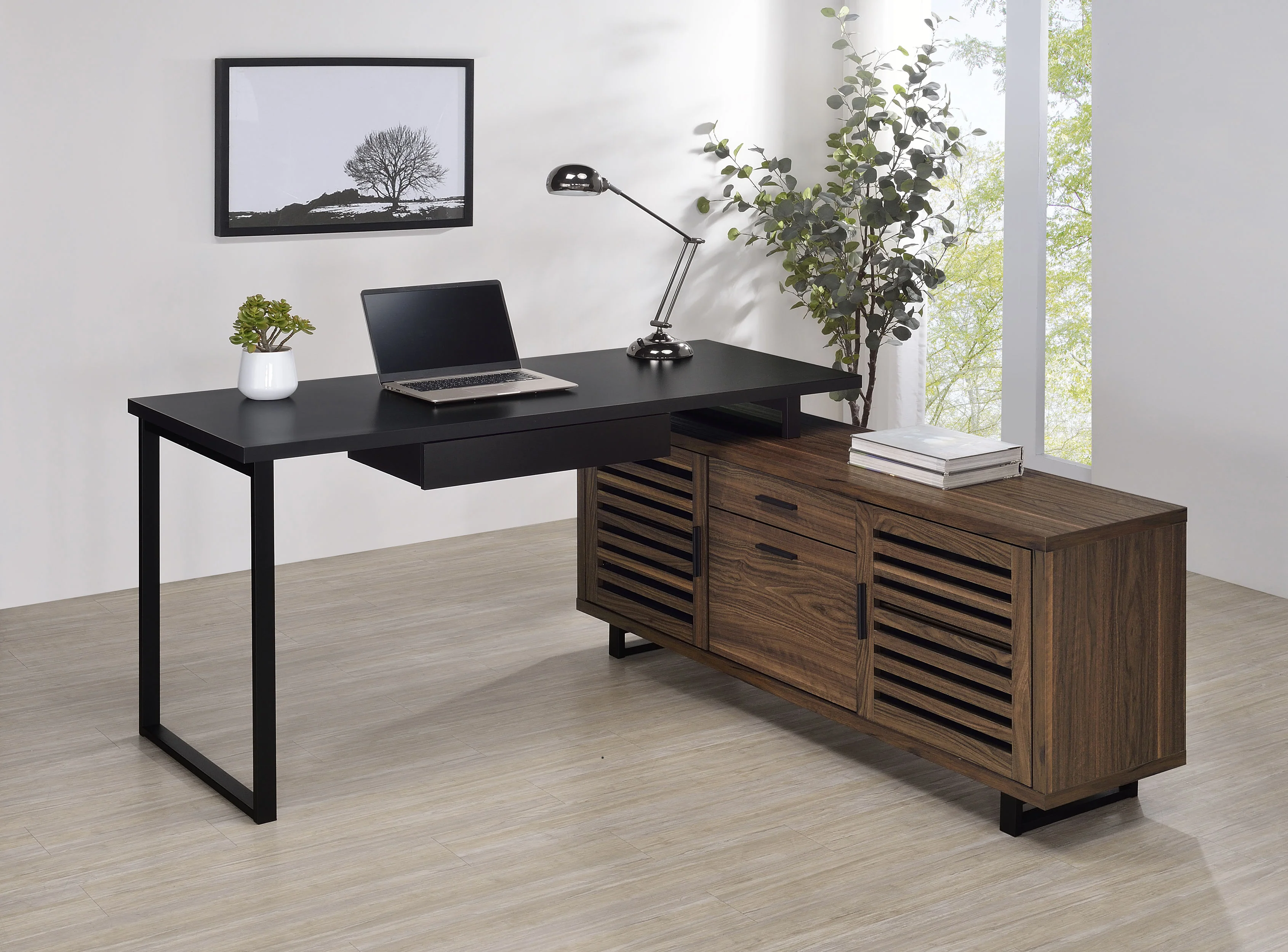 Maddox 60-inch L-Shape Office Desk Black and Walnut - Image 5