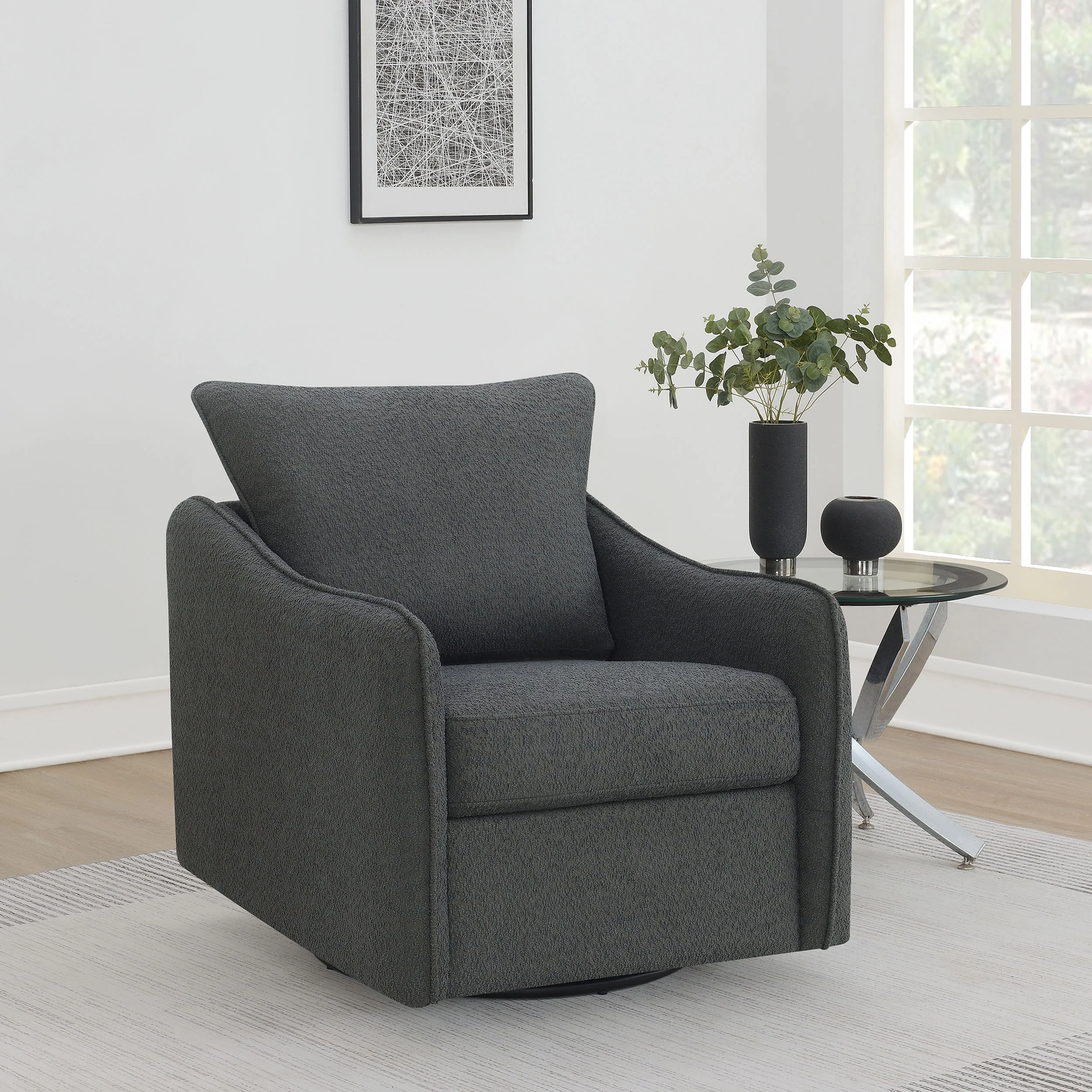 Madia Upholstered Swivel Glider Chair - Charcoal - Image 2