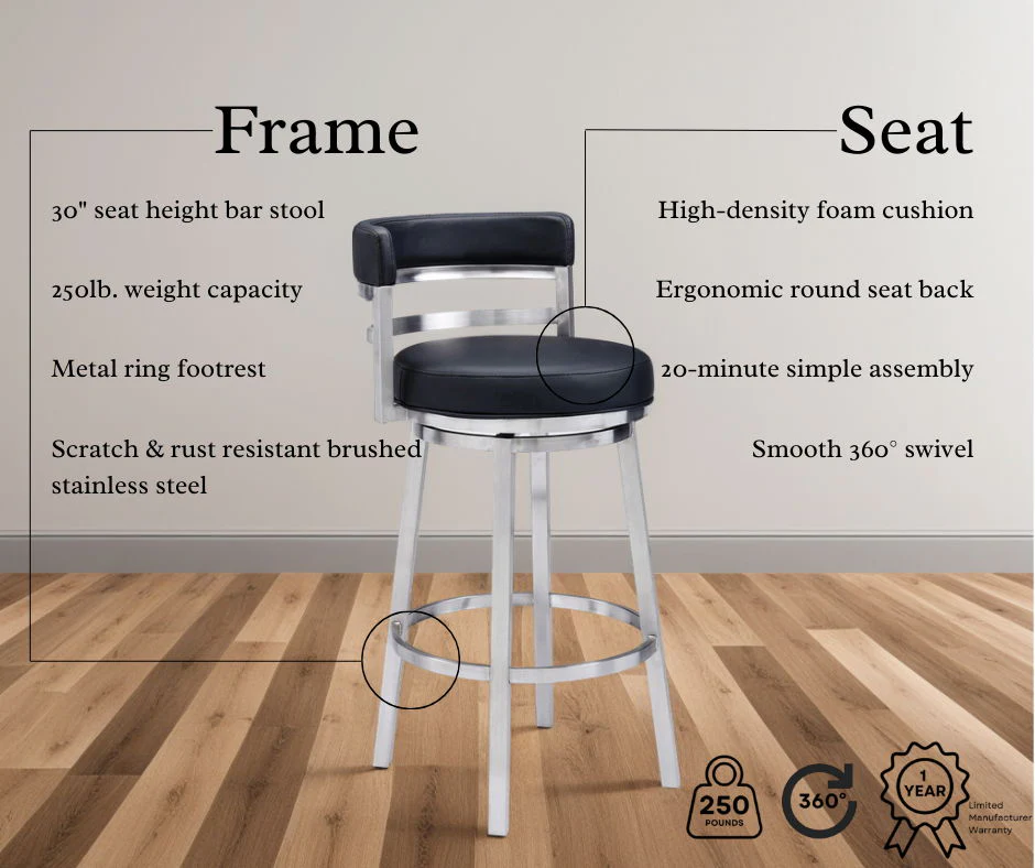 Madrid - Swivel Stainless Steel Bar Stool - Image 80