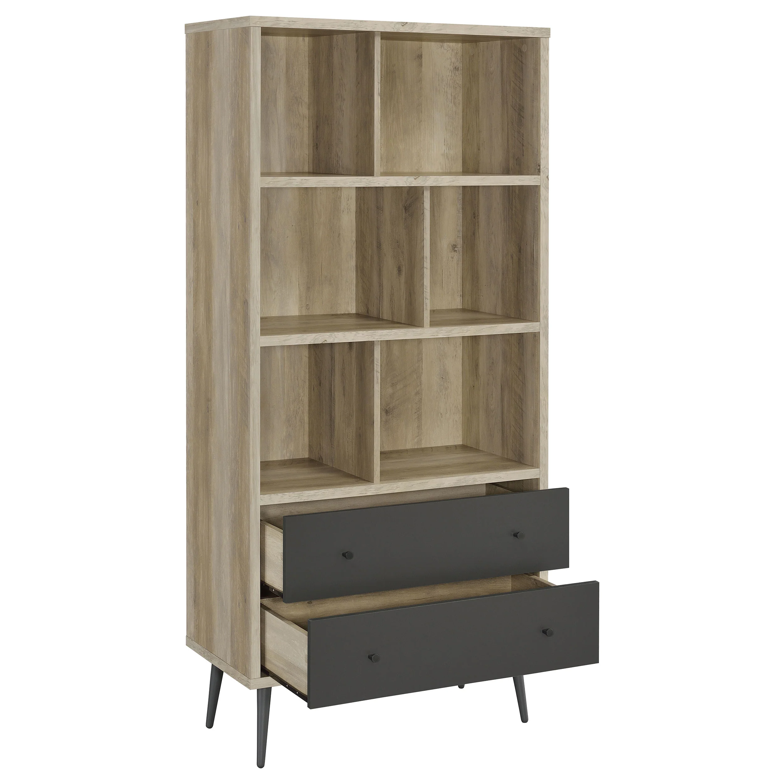 Maeve 70-inch 3-Shelf Bookcase with Drawers in Distressed Pine - Image 2