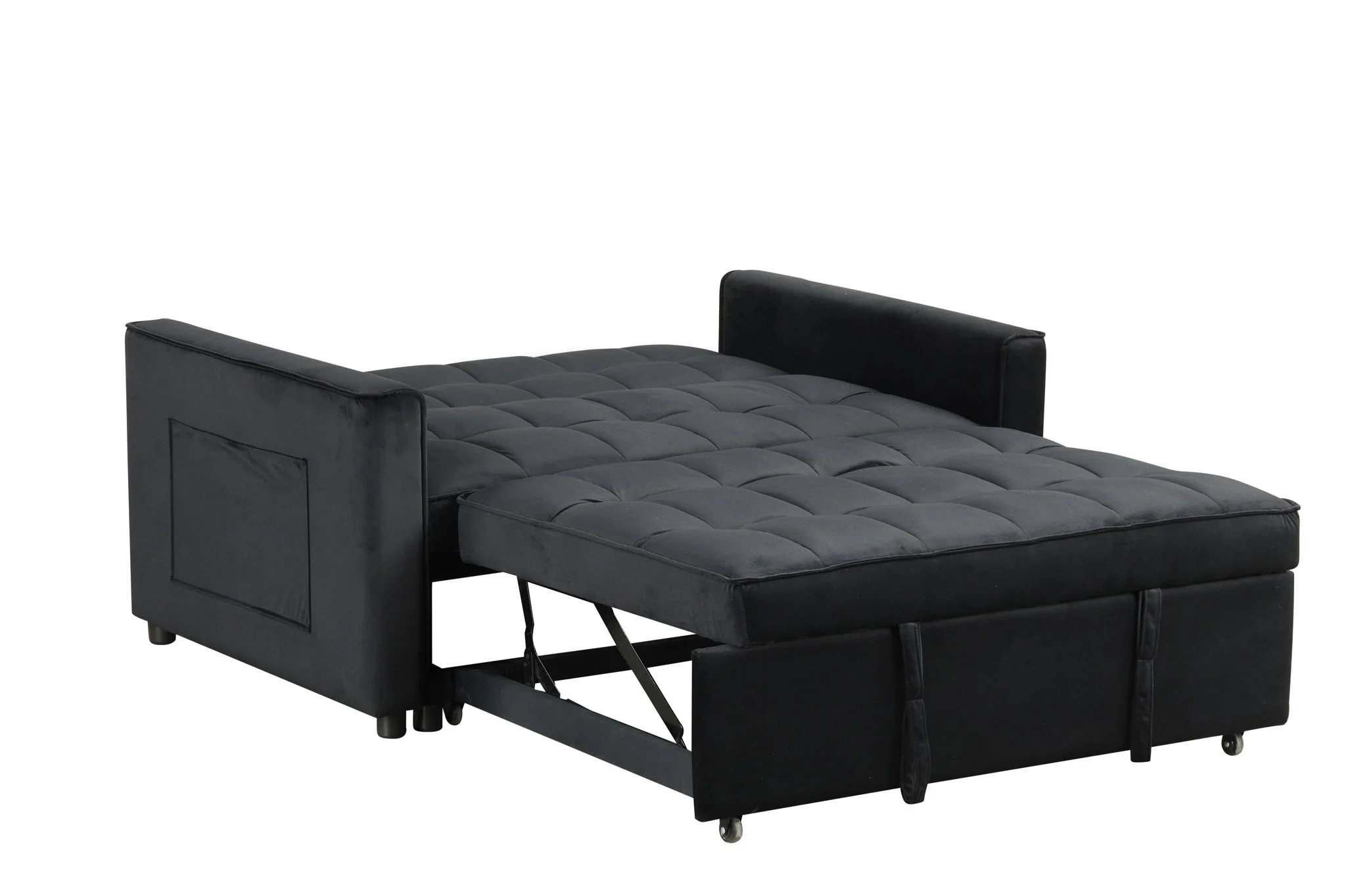 Maeve - Convertible Sleeper Loveseat With Tufting and Side Pocket - Black - Image 3