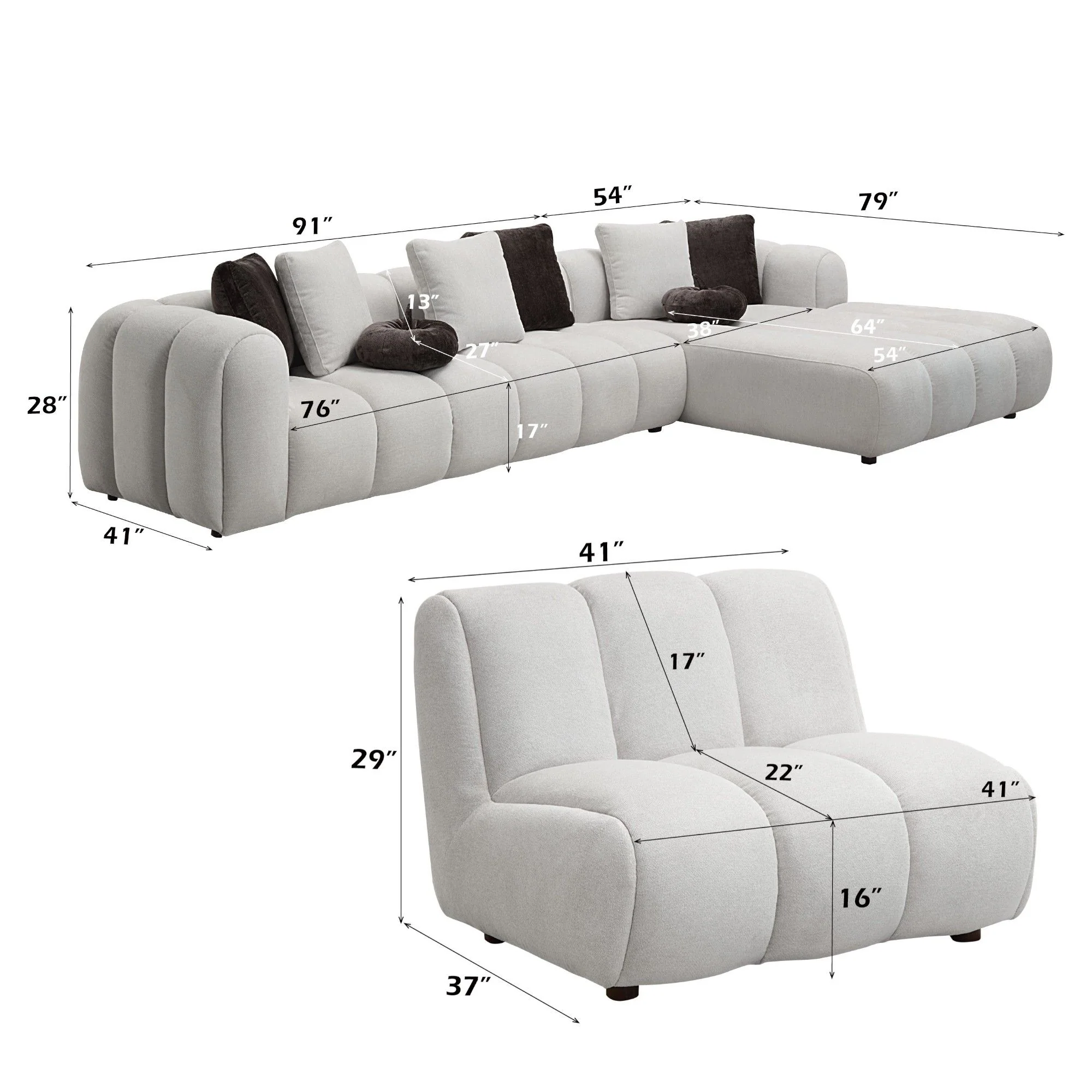 Manilla - Sectional Sofa With Chair - Ivory White - Image 8