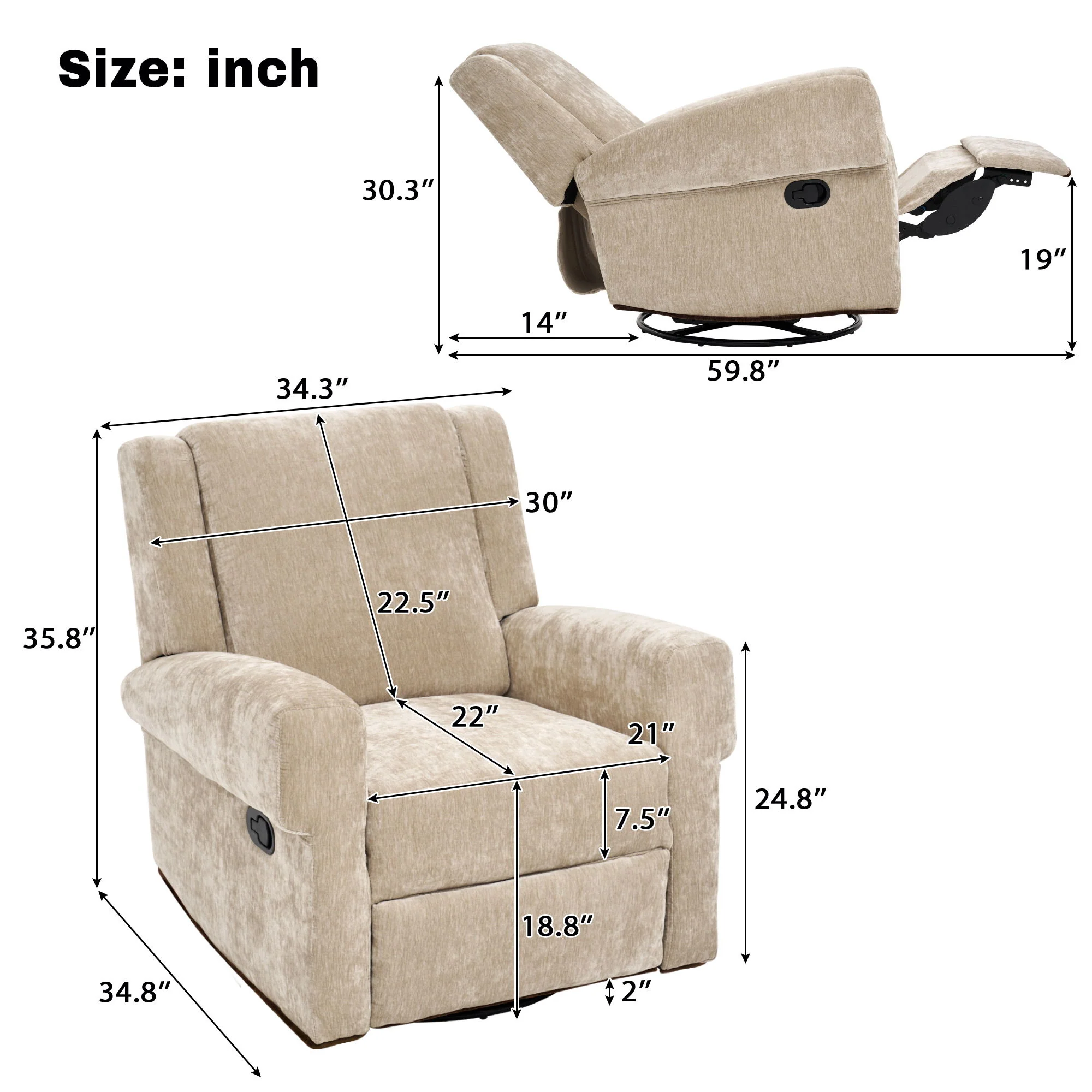 Manual Recliner Chair With Swivel Rocker Function, Dual Recline Angles - Image 13
