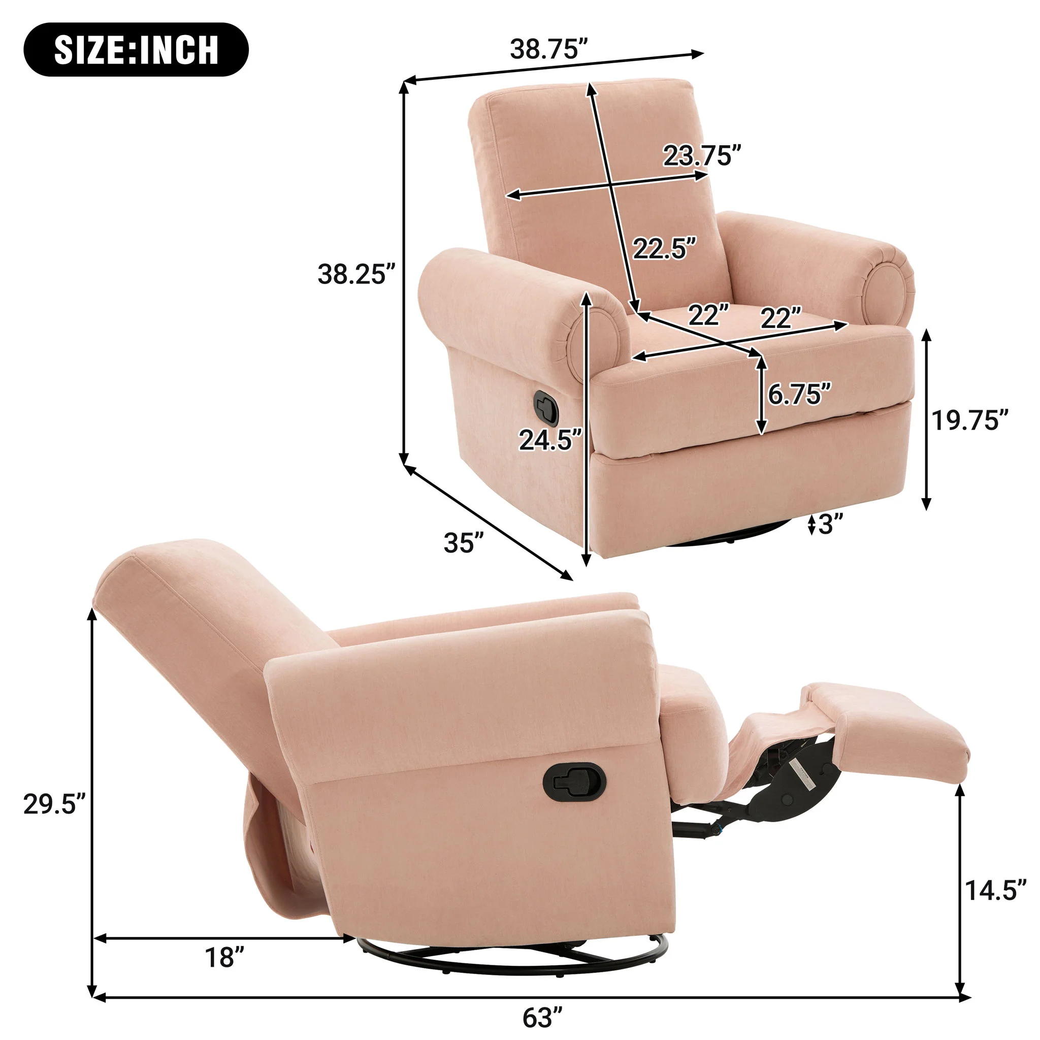 Manual Swivel Recliner Rocker Chair With Adjustable Backrest - Image 19