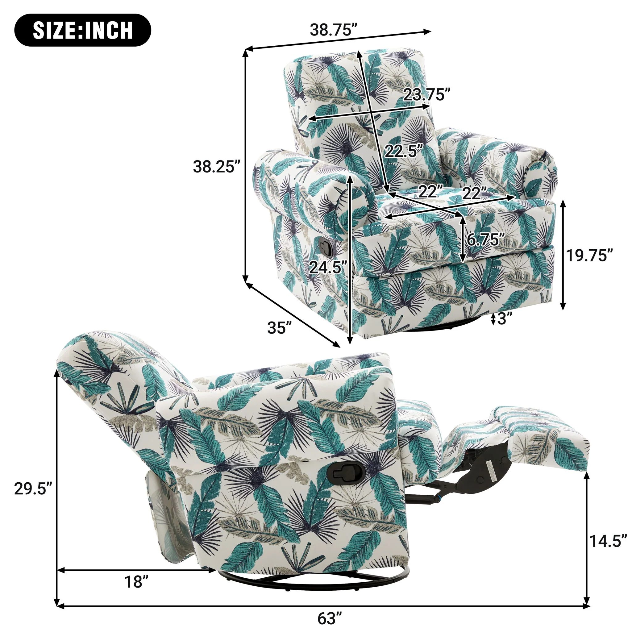 Manual Swivel Recliner Rocker Chair With Adjustable Backrest - Image 22