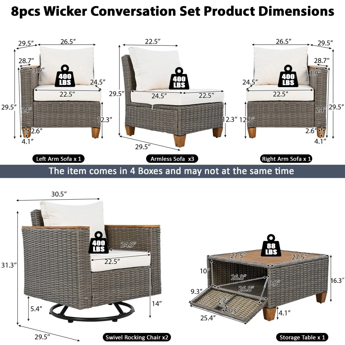 Marbelle 8-Piece Wicker Patio Set with Swivel Rockers and Storage Table - Image 21