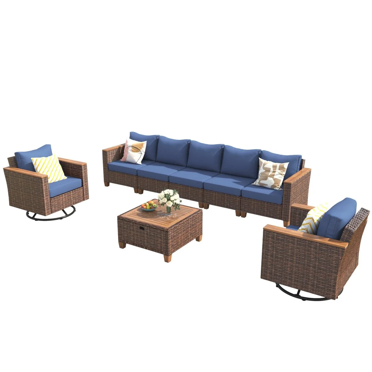 Marbelle 8-Piece Wicker Patio Set with Swivel Rockers and Storage Table - Image 4