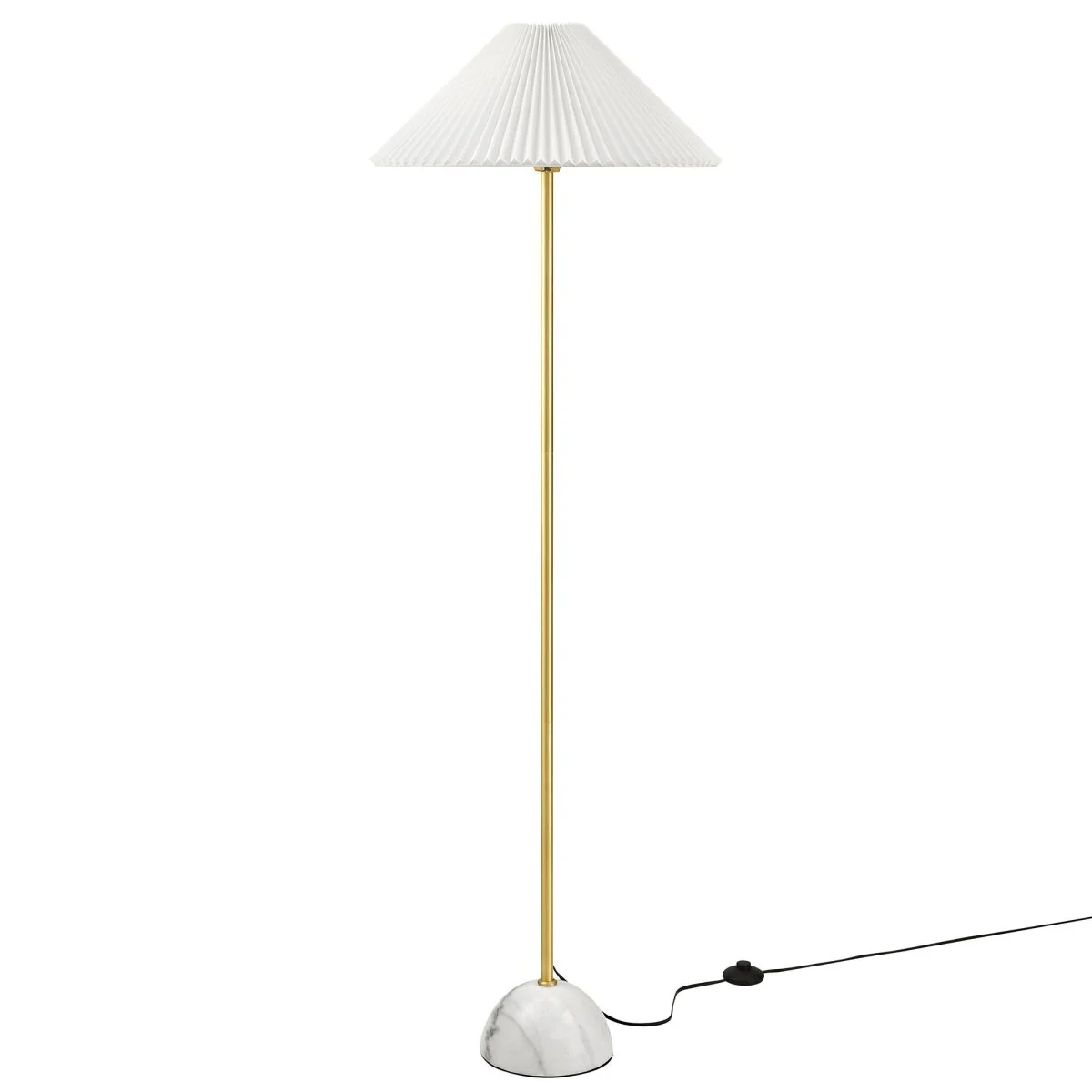 Marble Dome Floor Lamp with Pleated Fabric Shade, Sleek Contemporary Accent Lighting