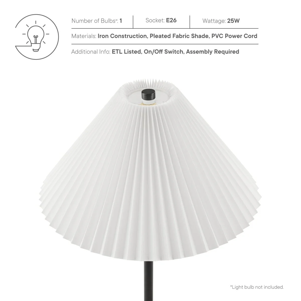 Marble Dome Floor Lamp with Pleated Fabric Shade, Sleek Contemporary Accent Lighting - Image 13
