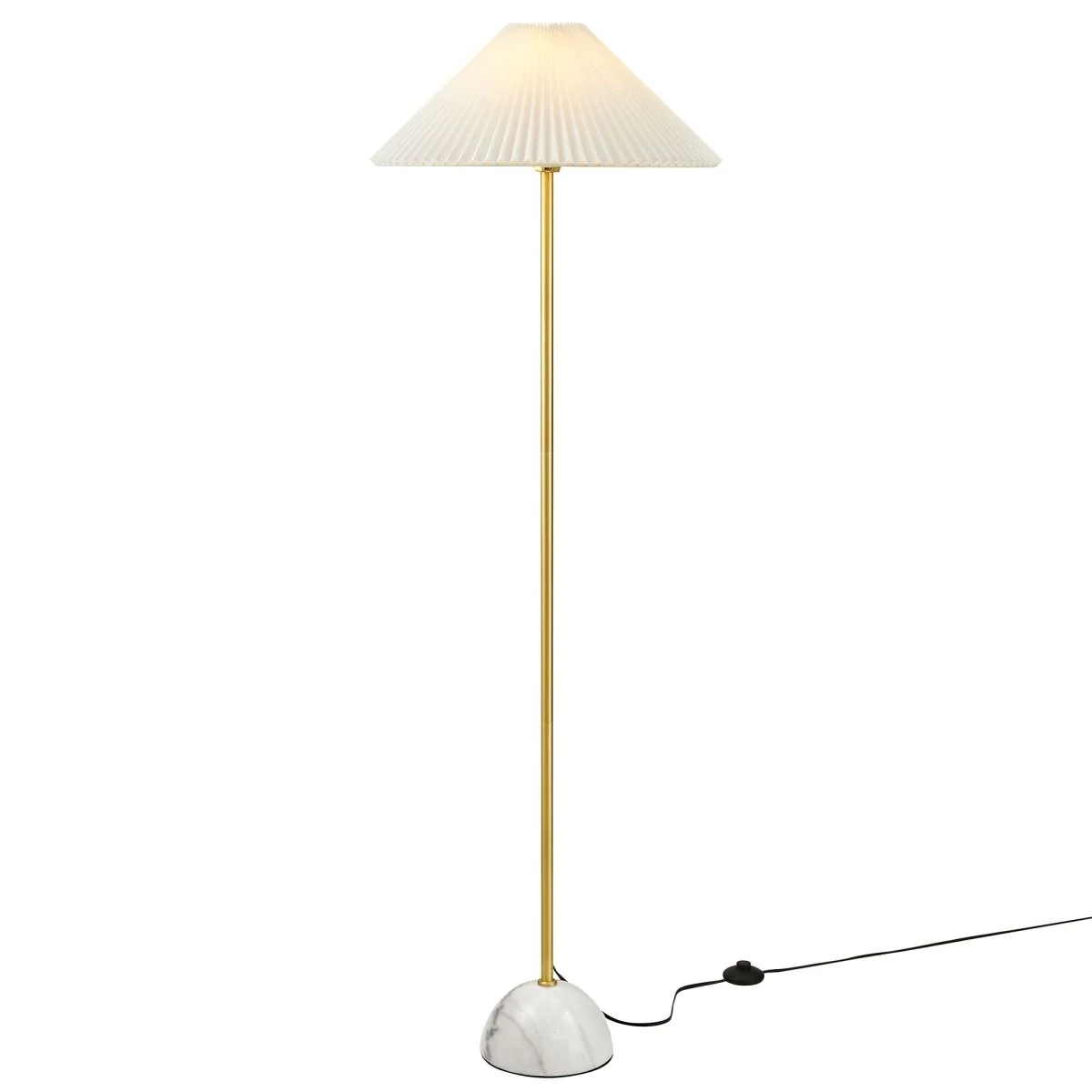 Marble Dome Floor Lamp with Pleated Fabric Shade, Sleek Contemporary Accent Lighting - Image 8