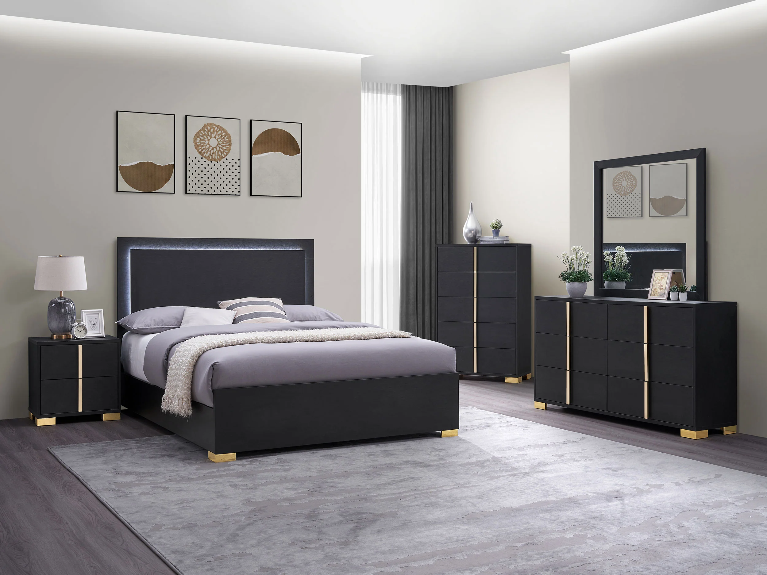 Marceline Wood Full LED Panel Bed Black - Image 10