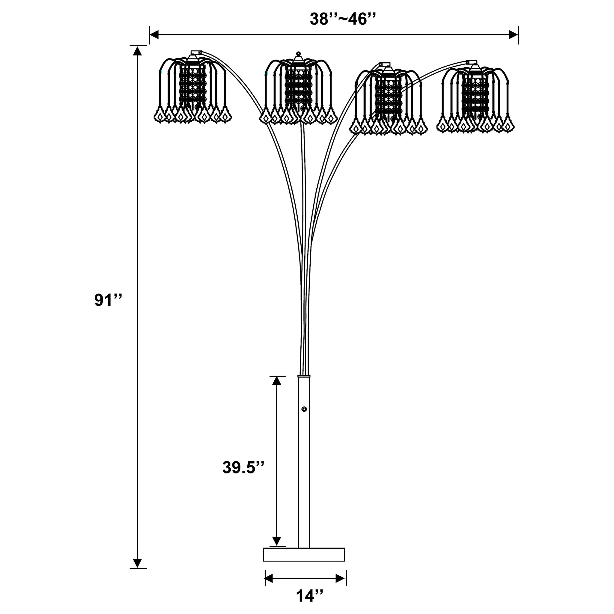 Marcos - Hanging Crystal Arc Tree Floor Lamp With Sculptural Frame - Black - Image 4