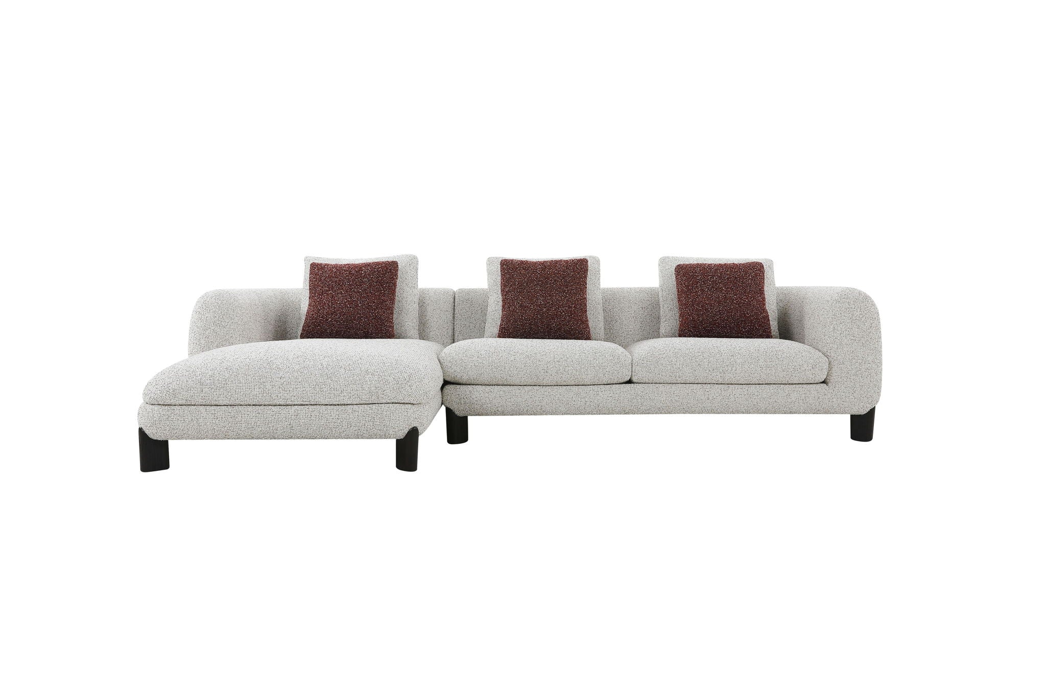 Mardi - Tweed Sectional Sofa With 3 Pillows - Maroon / Beige - Image 8
