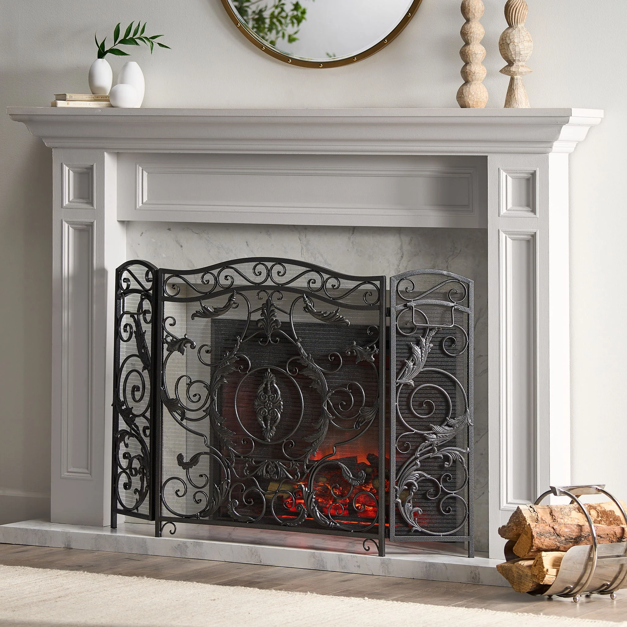Mariella - Traditional Floral Iron Fireplace Screen With Ornate Design - Image 12