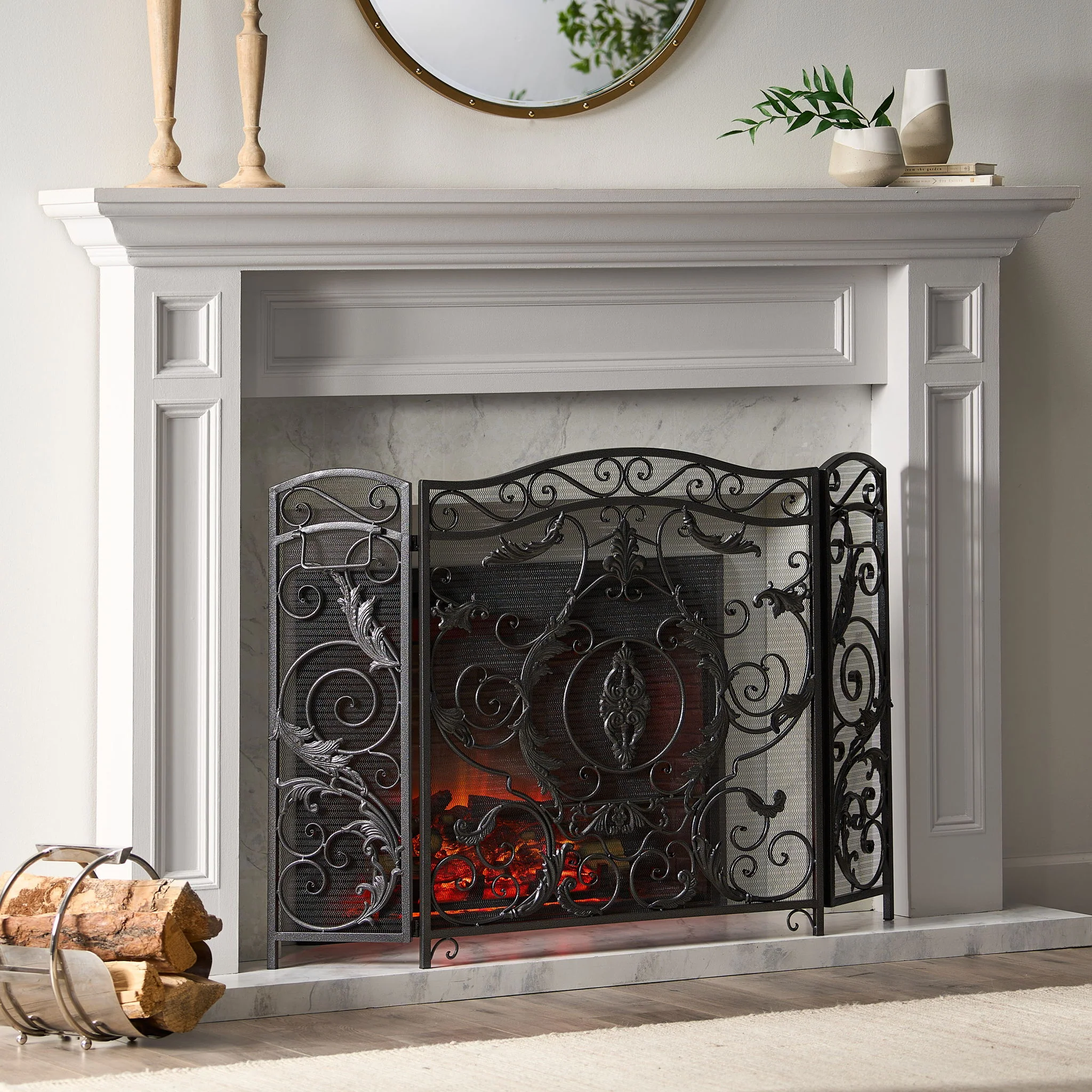 Mariella - Traditional Floral Iron Fireplace Screen With Ornate Design - Image 17