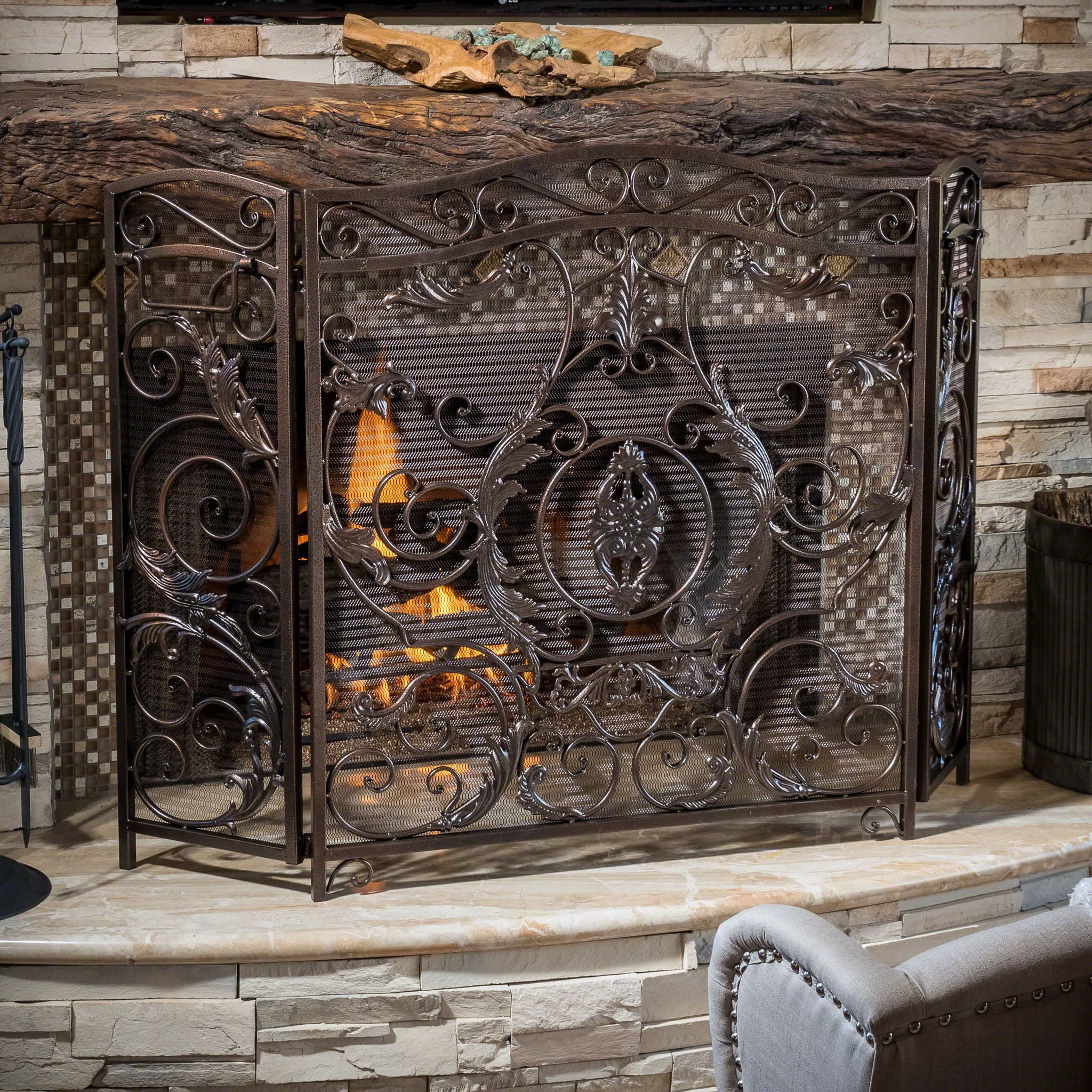 Mariella - Traditional Floral Iron Fireplace Screen With Ornate Design - Image 8