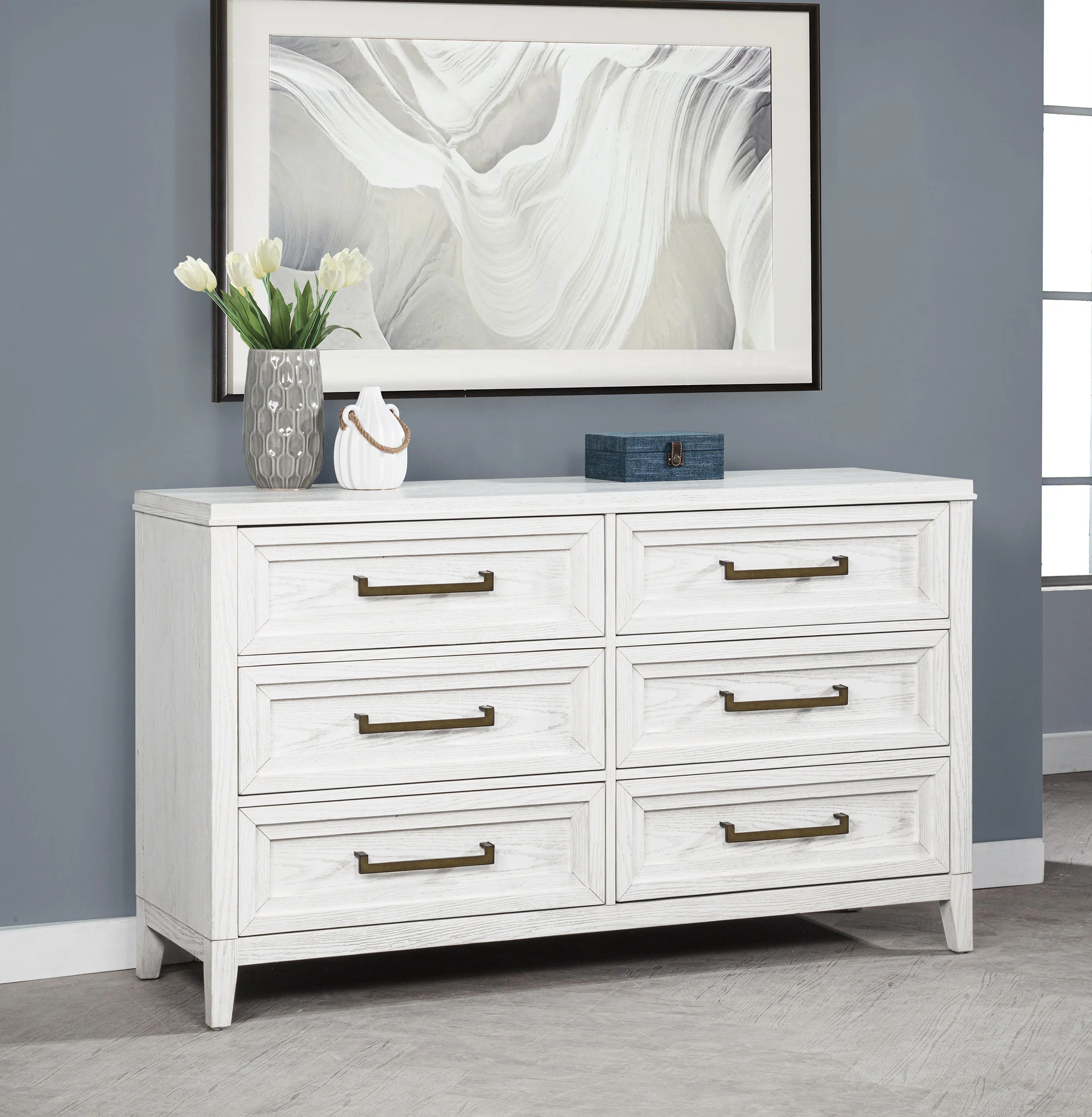 Marielle 6-Drawer Bedroom Dresser Distressed White - Image 3