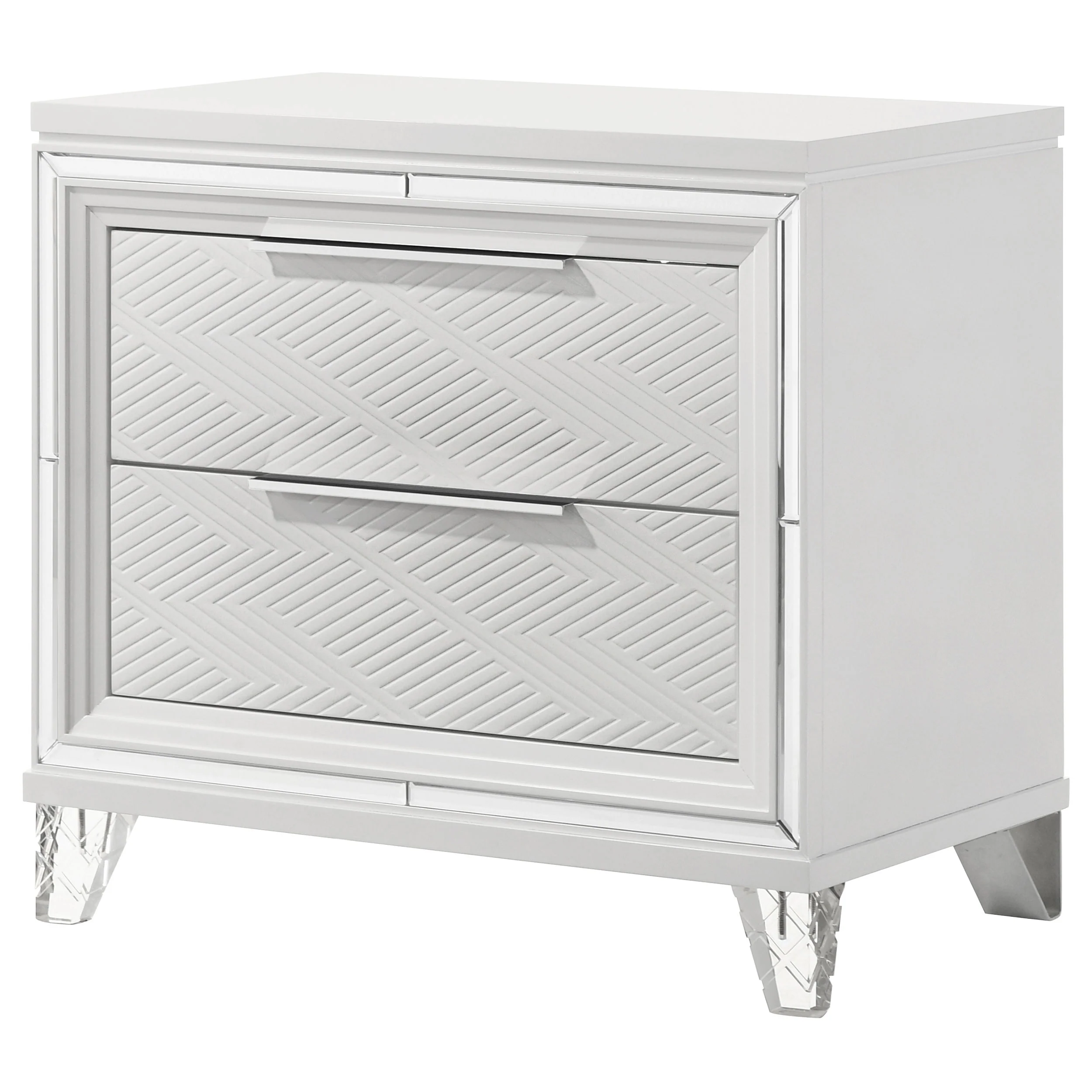 Marmore 2-Drawer Nightstand - White with Mirror Framing - Image 3